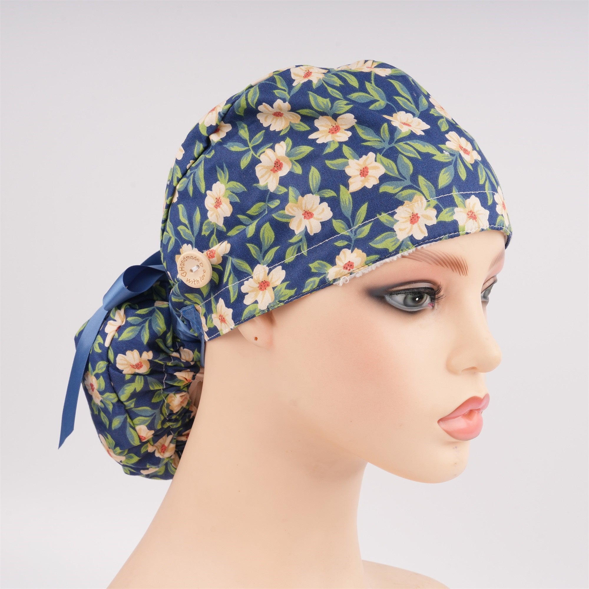 Fall Yellow Floral Cotton Ponytail Scrub Cap