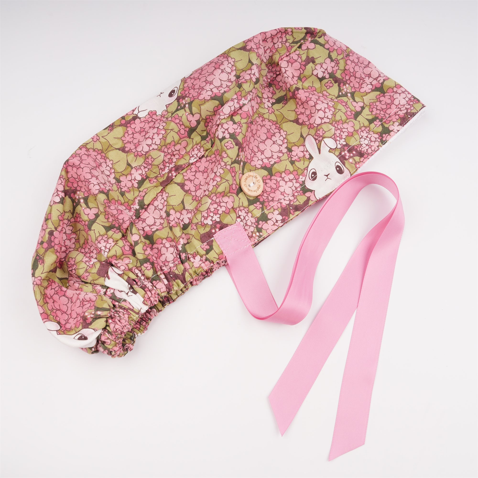 Pink Hydrangea Cotton Ponytail Scrub cap