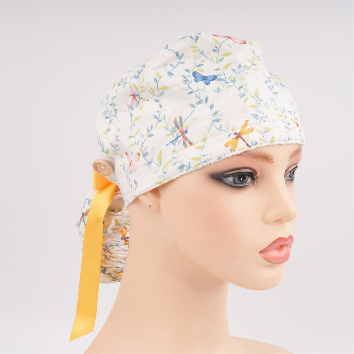 Dragonfly Leaves Cotton Ponytail Scrub Cap