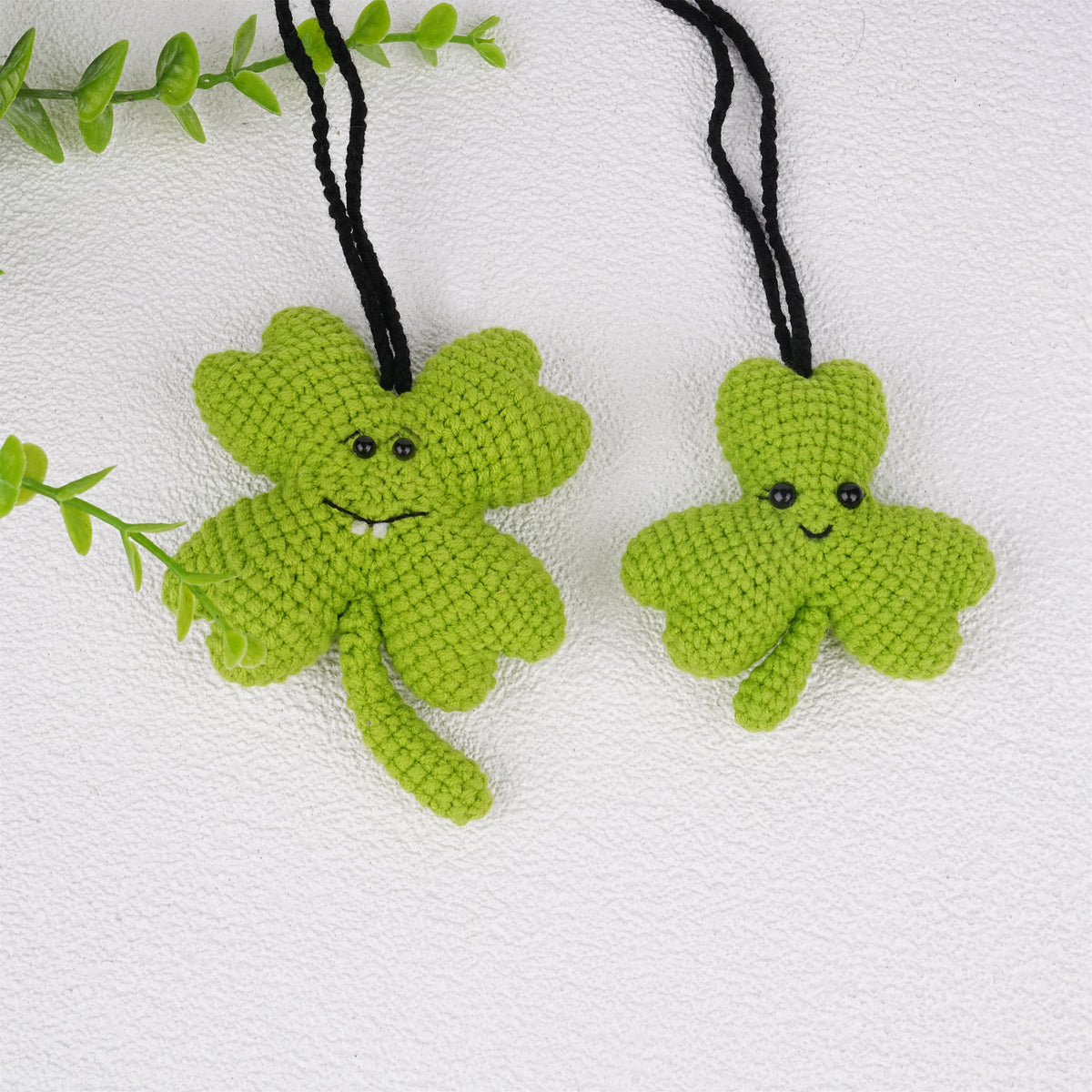 Crochet 3/4 Leaf Clover Car Mirror Hanging