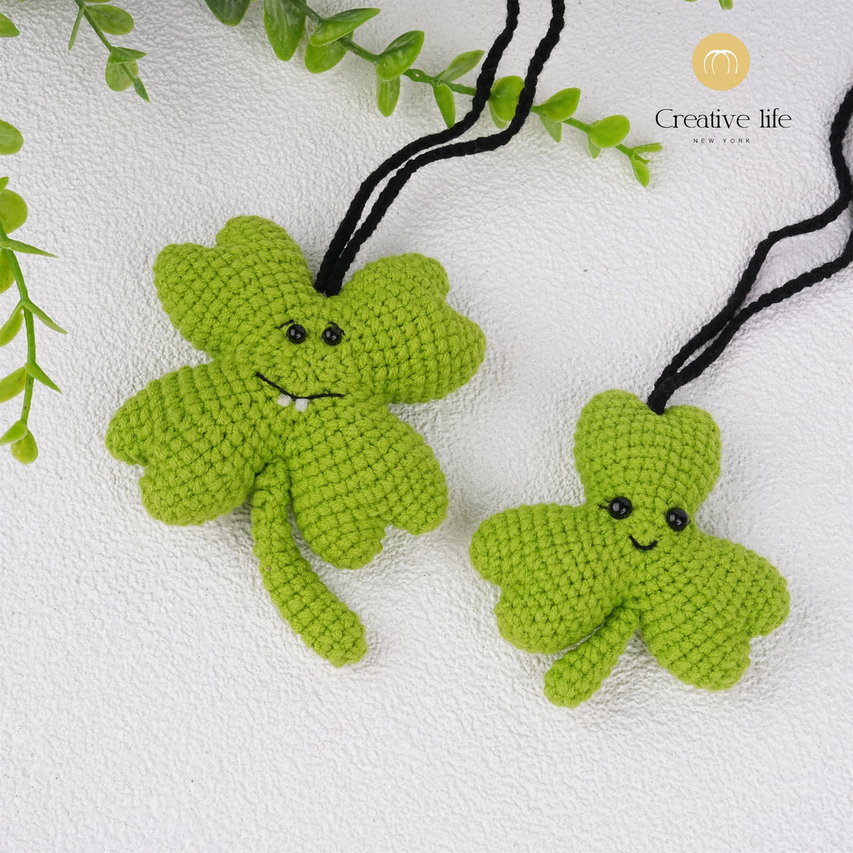 Crochet 3/4 Leaf Clover Car Mirror Hanging