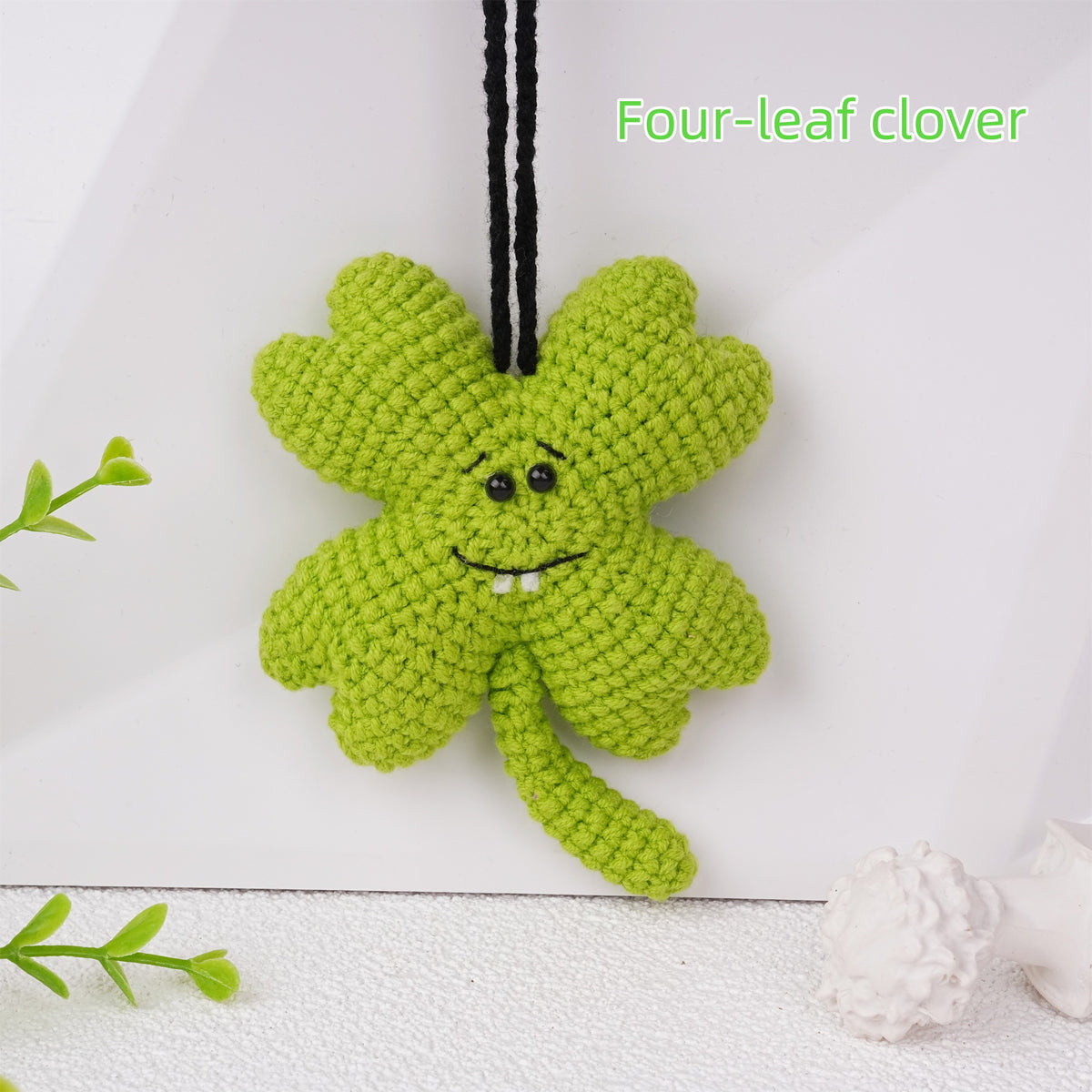 Crochet 3/4 Leaf Clover Car Mirror Hanging