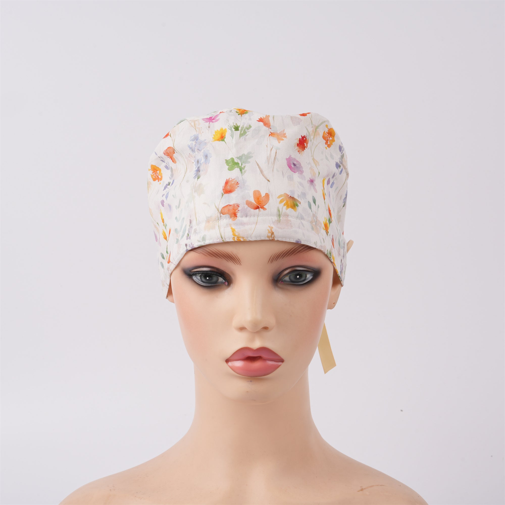 Watercolor Flowers Cotton Ponytail Scrub Cap