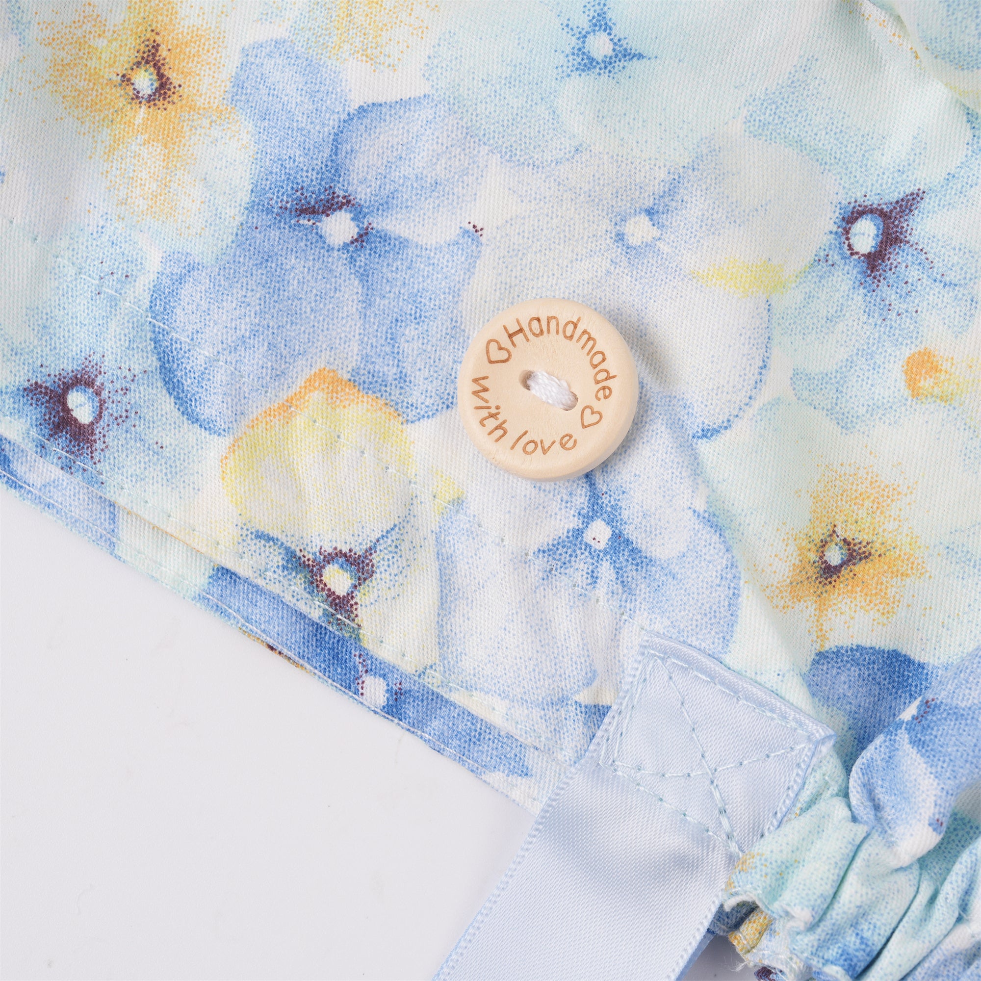 Blue Yellow Pastel Flower Cotton Ponytail Scrub Cap