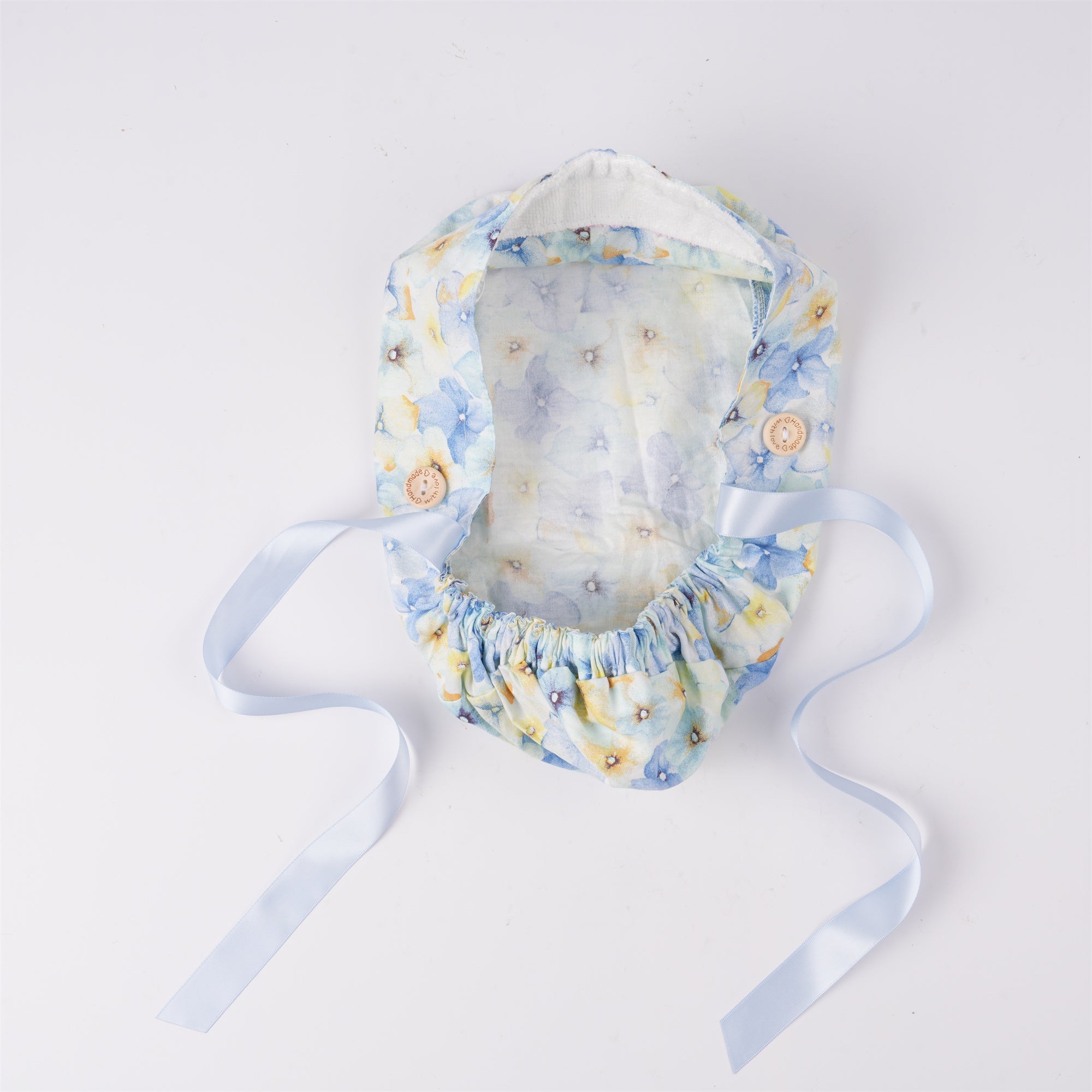 Blue Yellow Pastel Flower Cotton Ponytail Scrub Cap