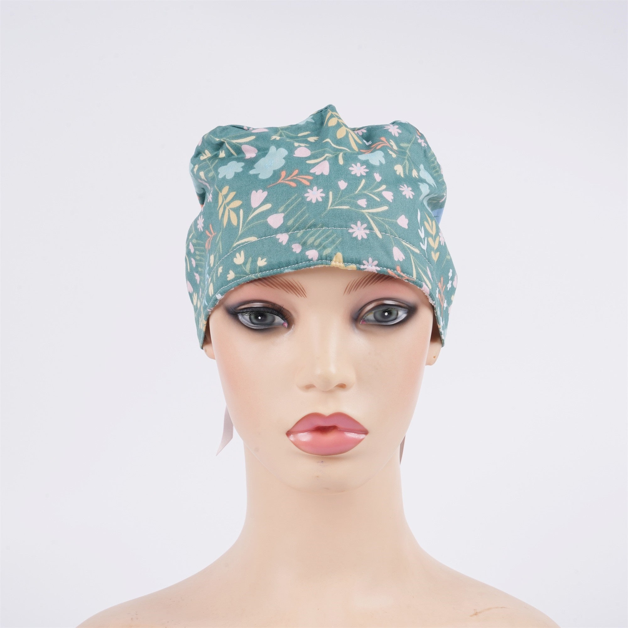 Green Animal Print Cotton Ponytail Scrub Cap