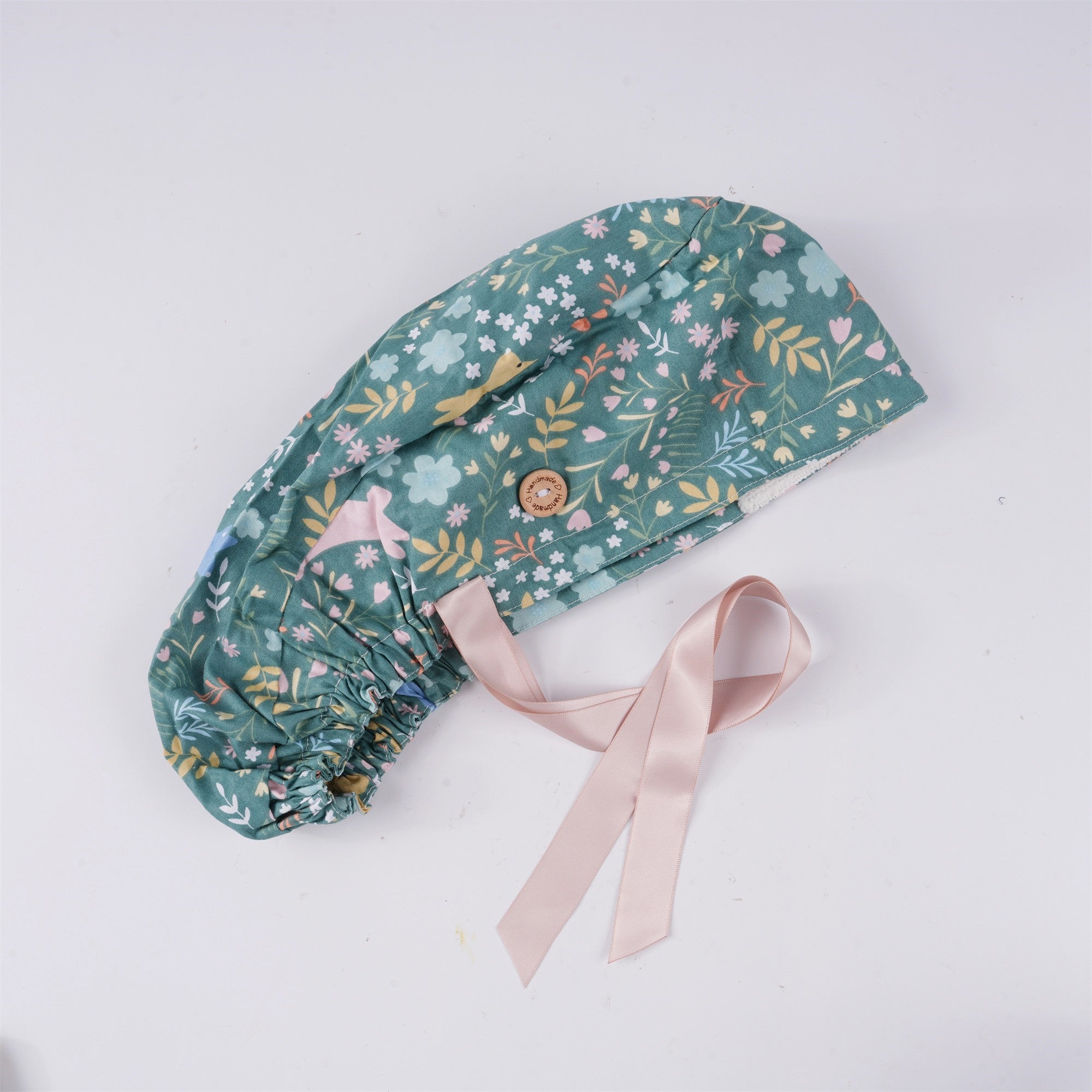 Green Animal Print Cotton Ponytail Scrub Cap
