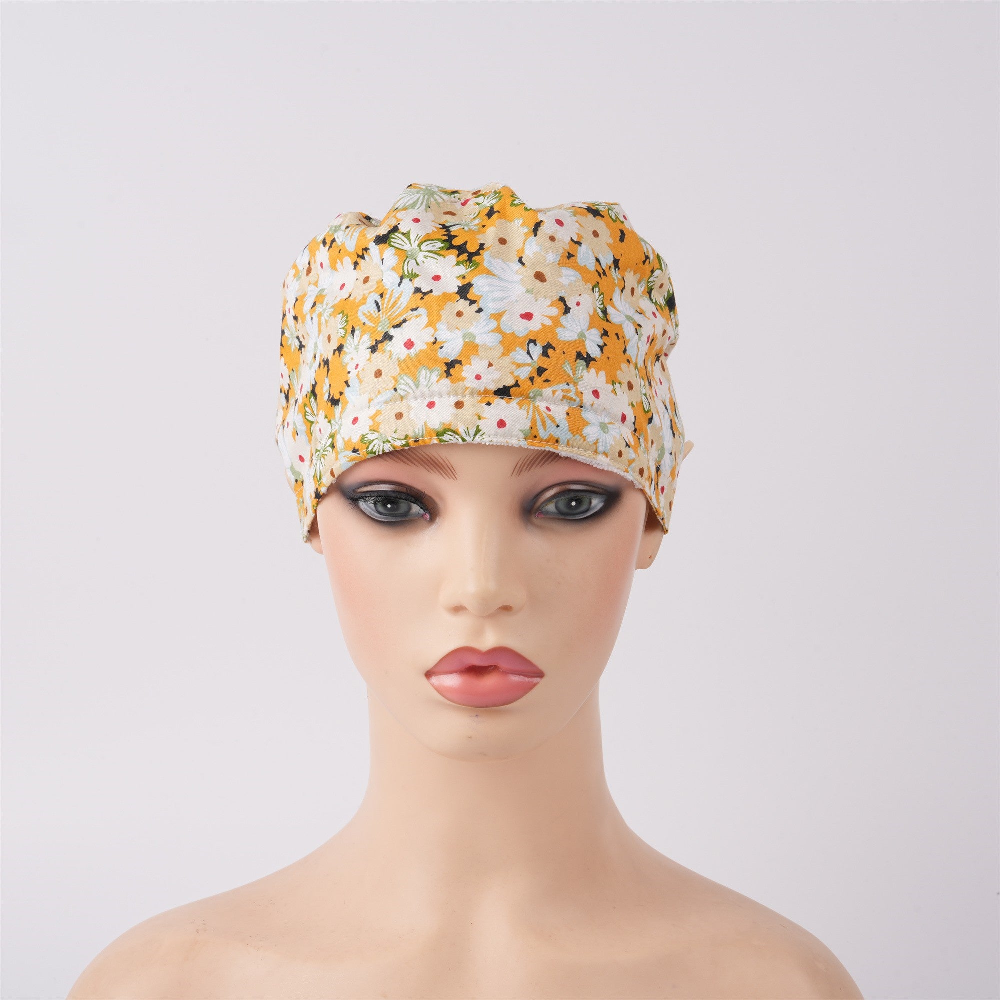 Orange White Floral Cotton Ponytail Scrub Cap