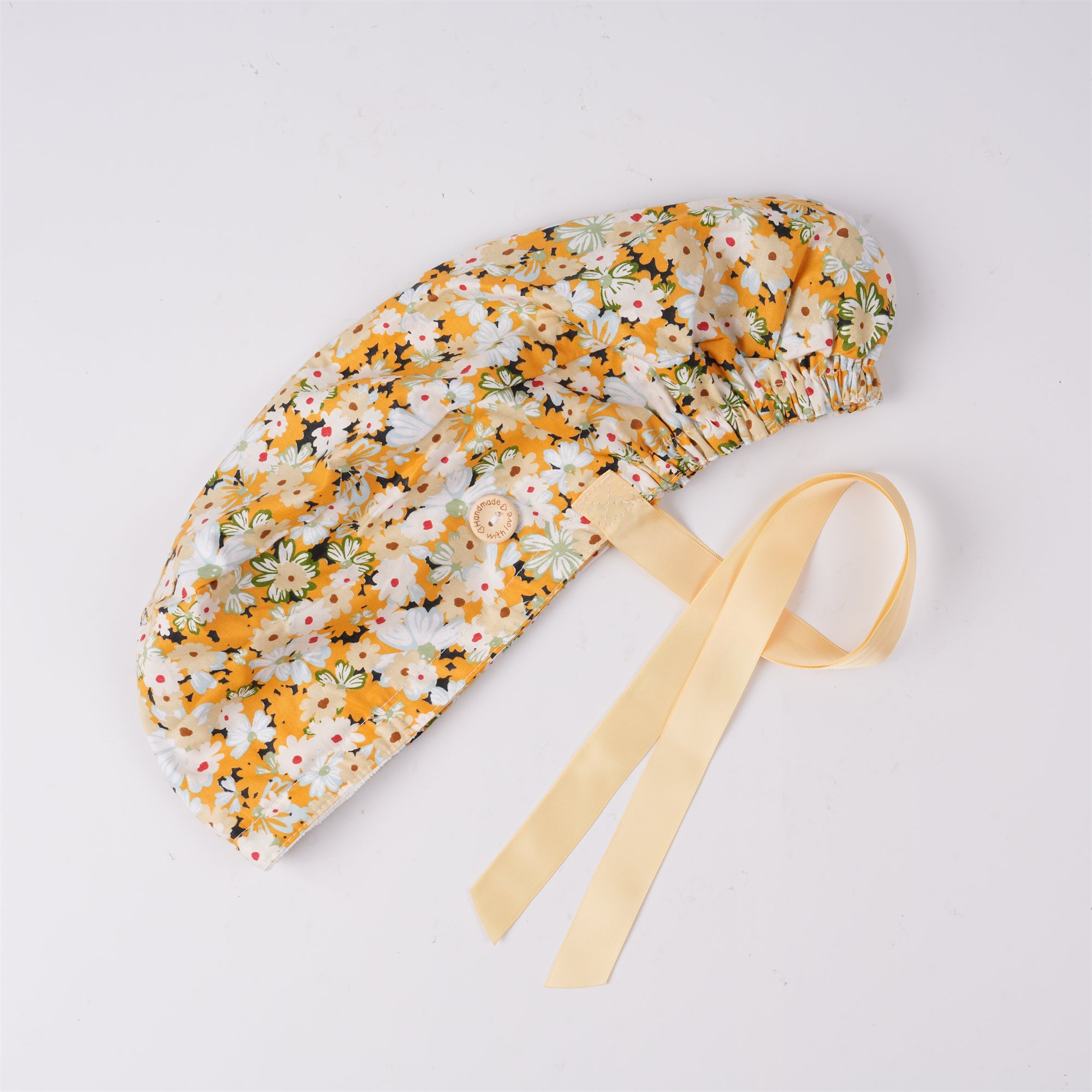 Orange White Floral Cotton Ponytail Scrub Cap