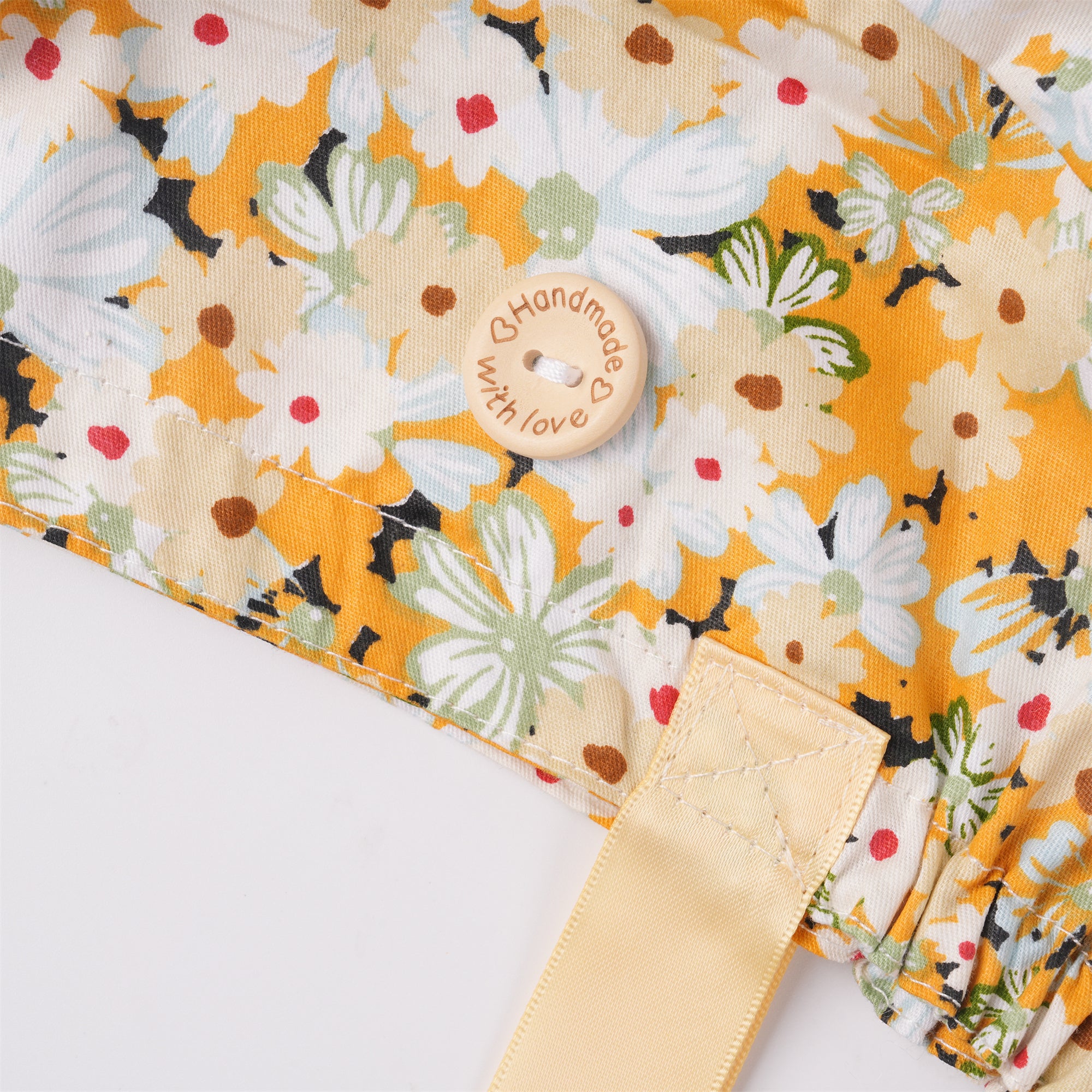 Orange White Floral Cotton Ponytail Scrub Cap