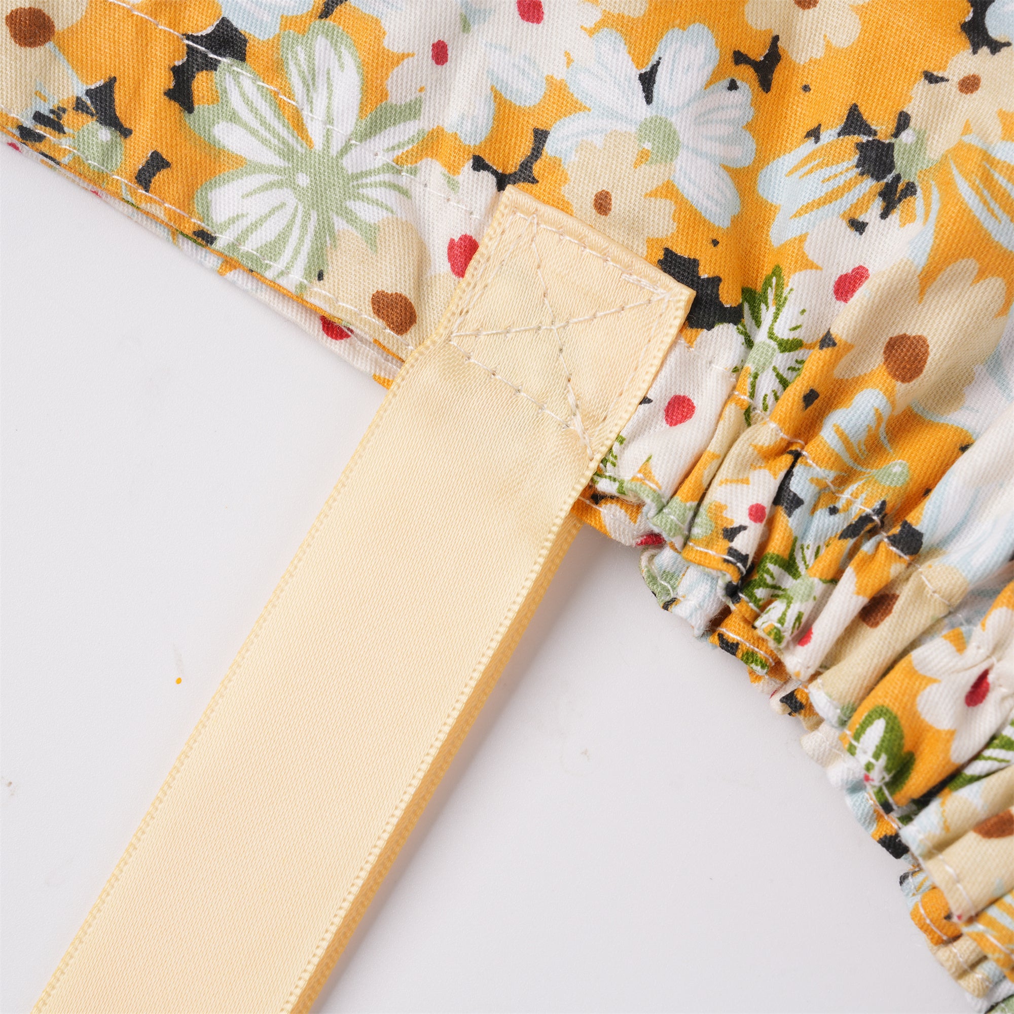 Orange White Floral Cotton Ponytail Scrub Cap
