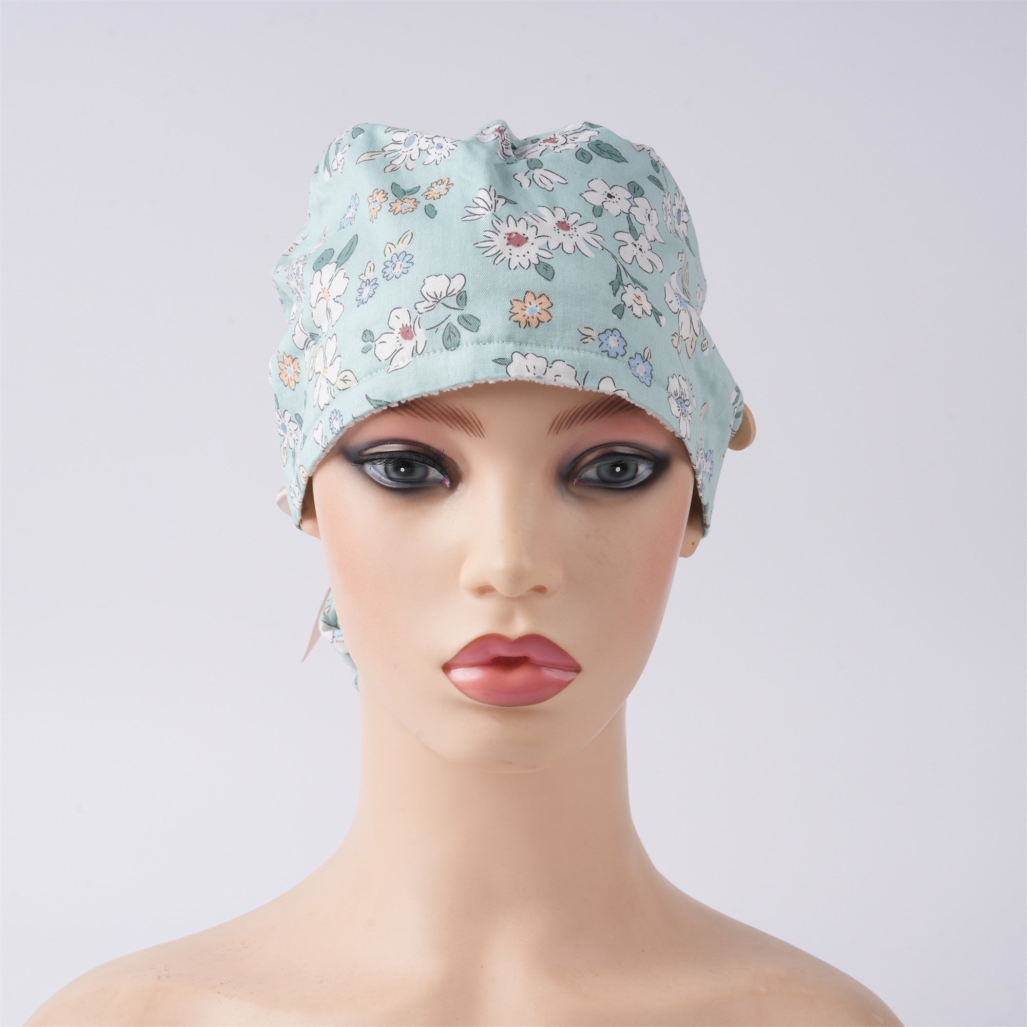 Cotton Ponytail Scrub Cap Handmade, Mint Green OR Hat