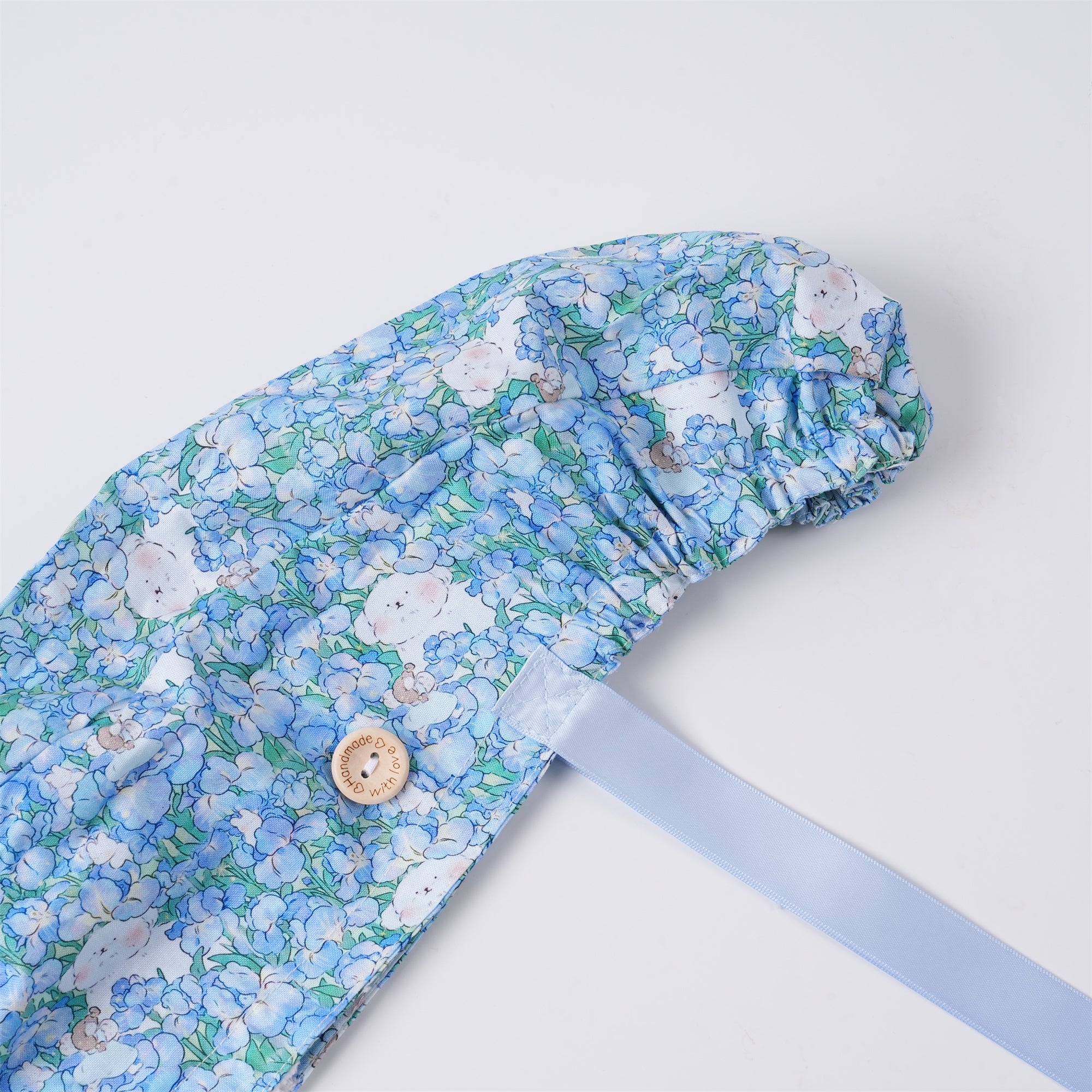 Blue Floral Bear Cotton Ponytail Scrub Cap