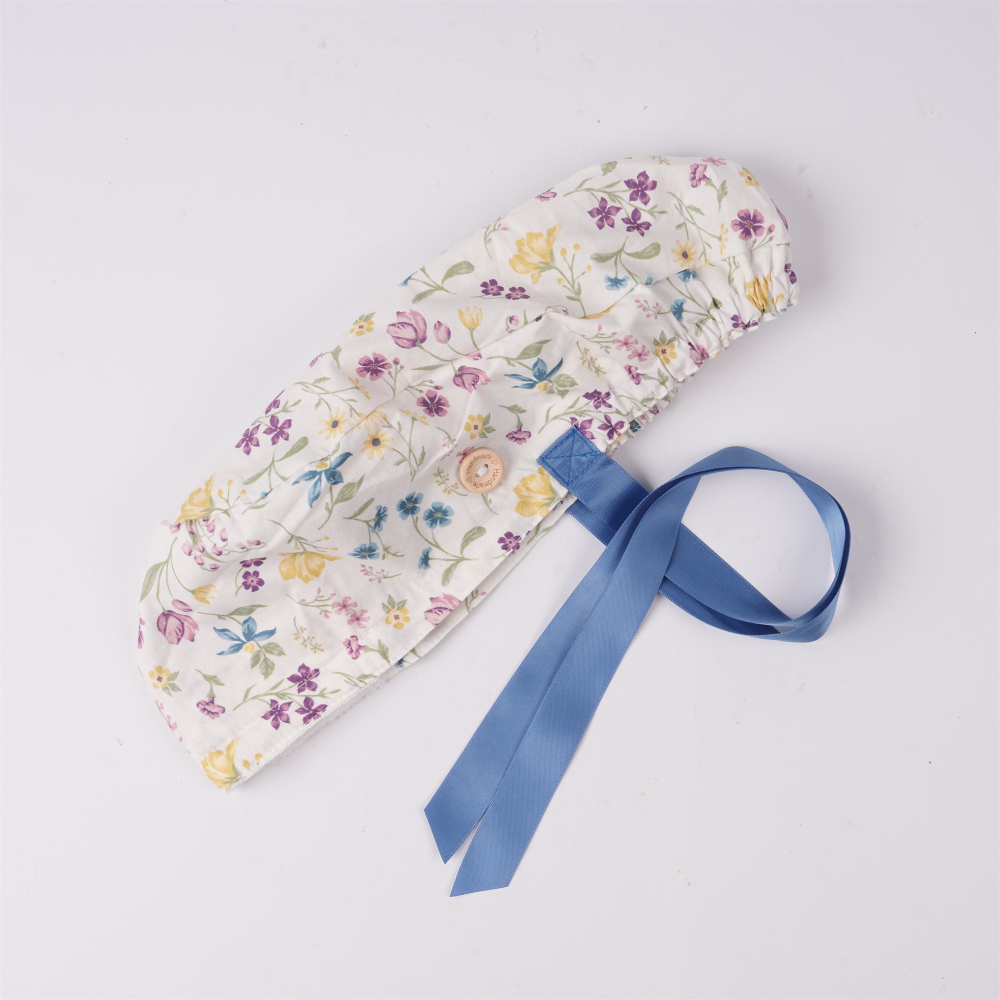 Small Flower Cotton Ponytail Scrub Cap,Purple Blue Yellow