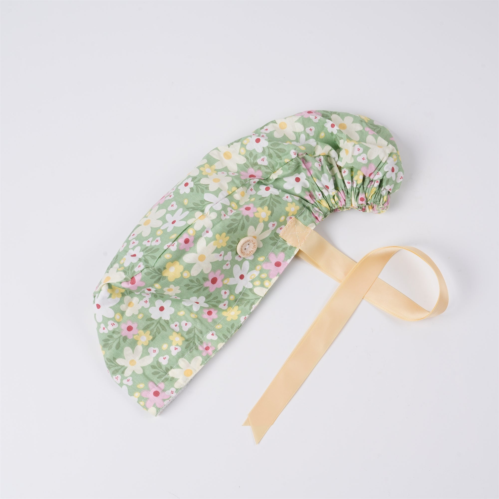Pink White Floral Cotton Ponytail Scrub Cap