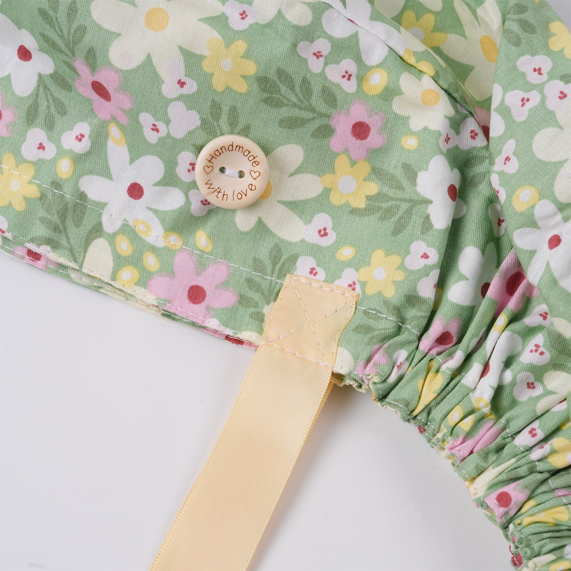 Pink White Floral Cotton Ponytail Scrub Cap