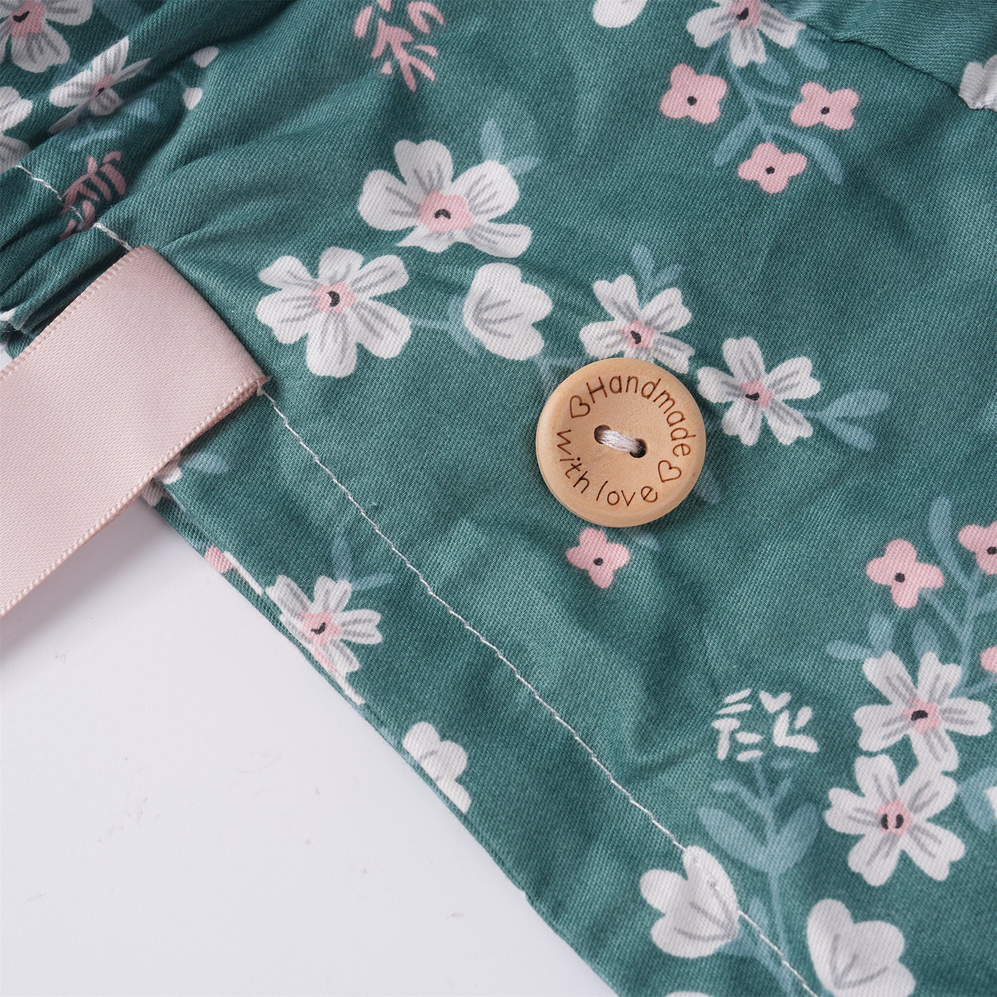 Green Floral Cotton Ponytail Scrub Cap