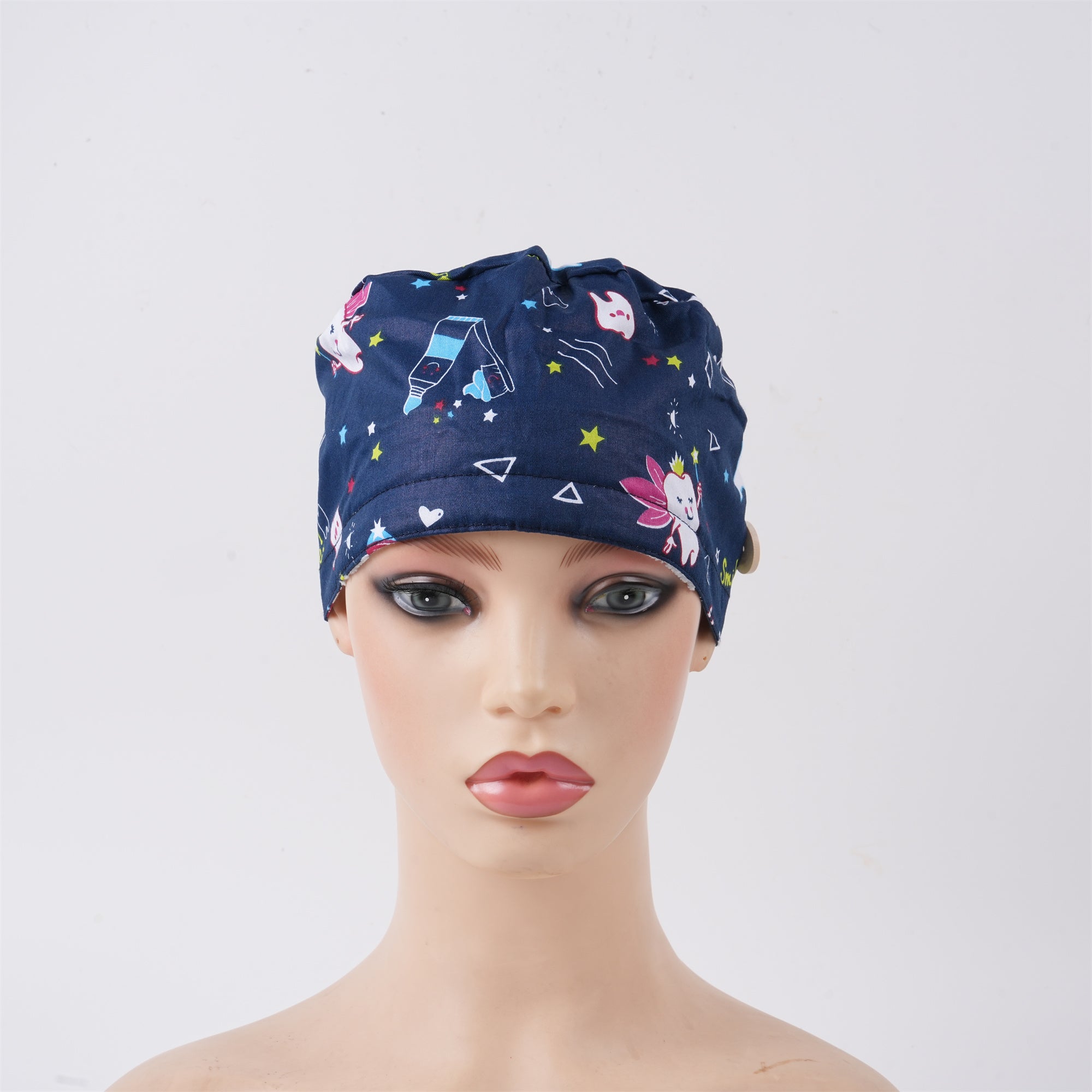 Navy Teeth Cotton Ponytail Scrub Cap