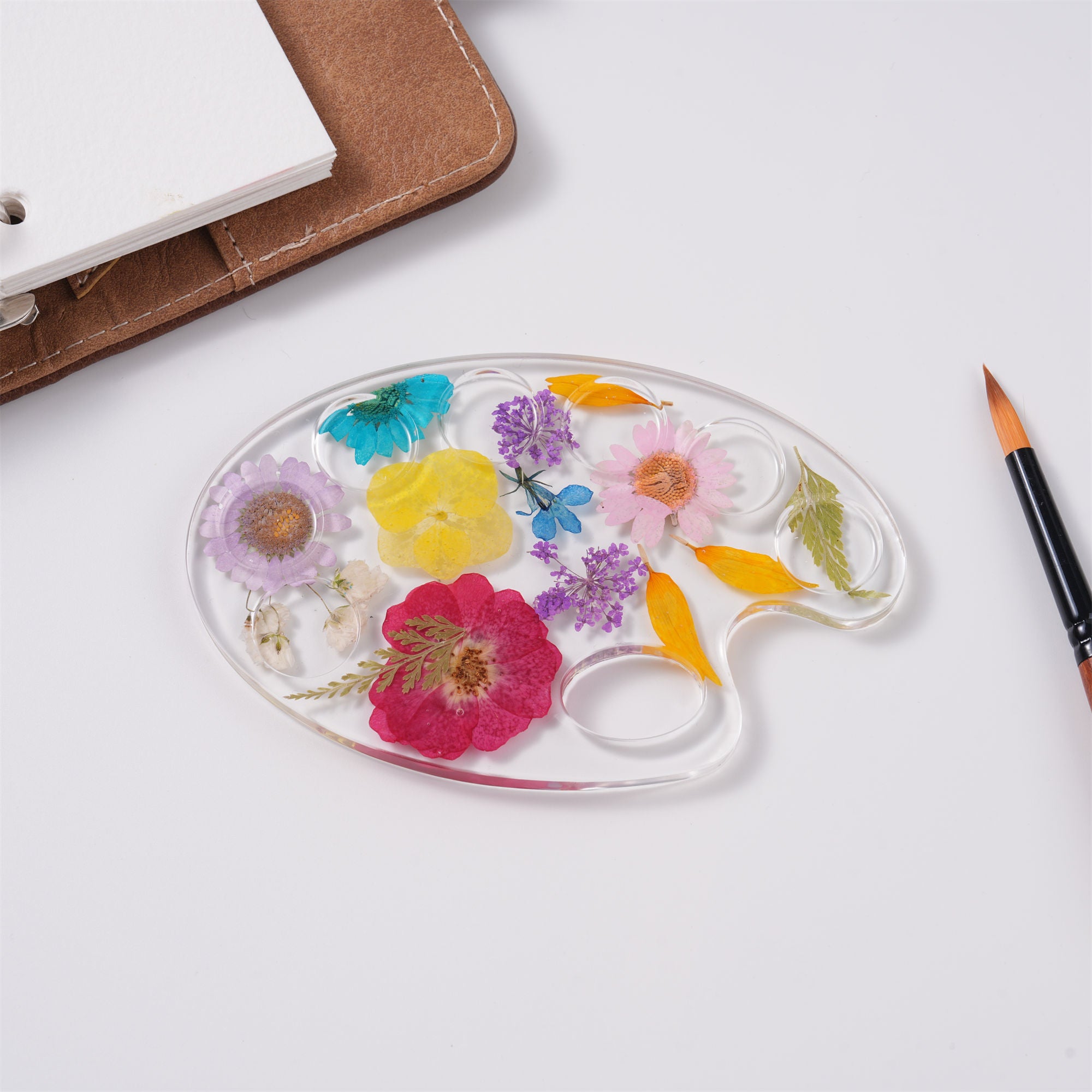 Small Press Flowers Paint Palette,5 Colors,Resin Art,Paint Tool for Artist Gifts