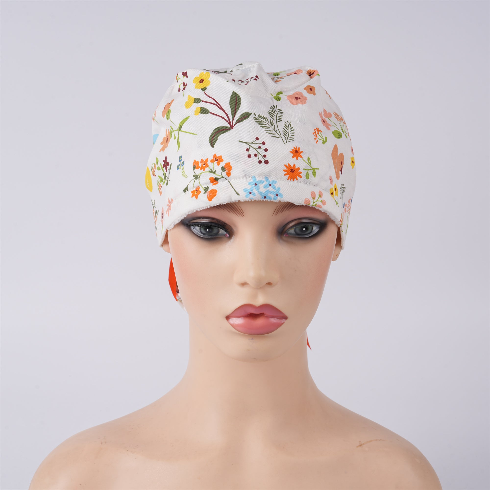 Summer Duck Floral Cotton Ponytail Scrub Cap
