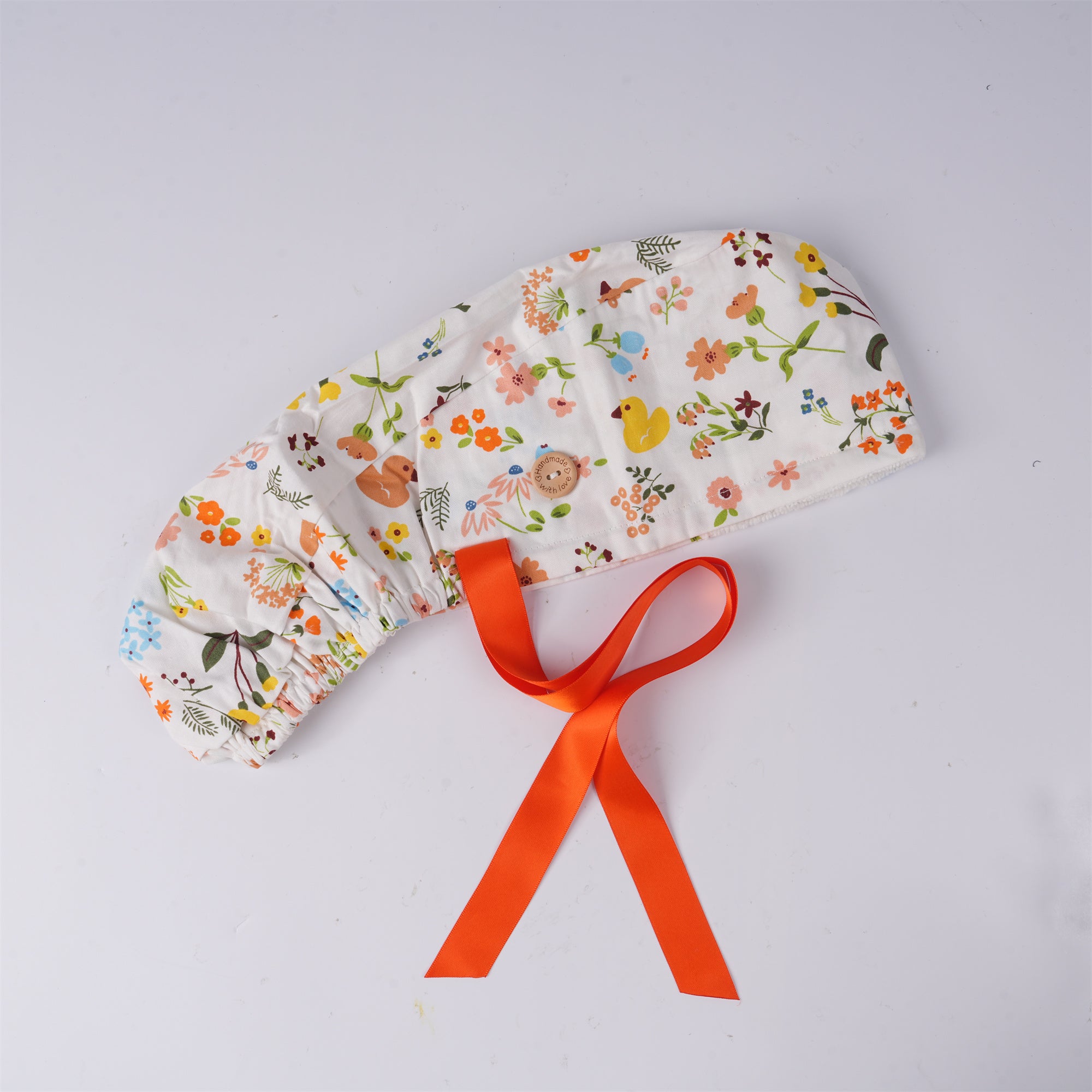 Summer Duck Floral Cotton Ponytail Scrub Cap