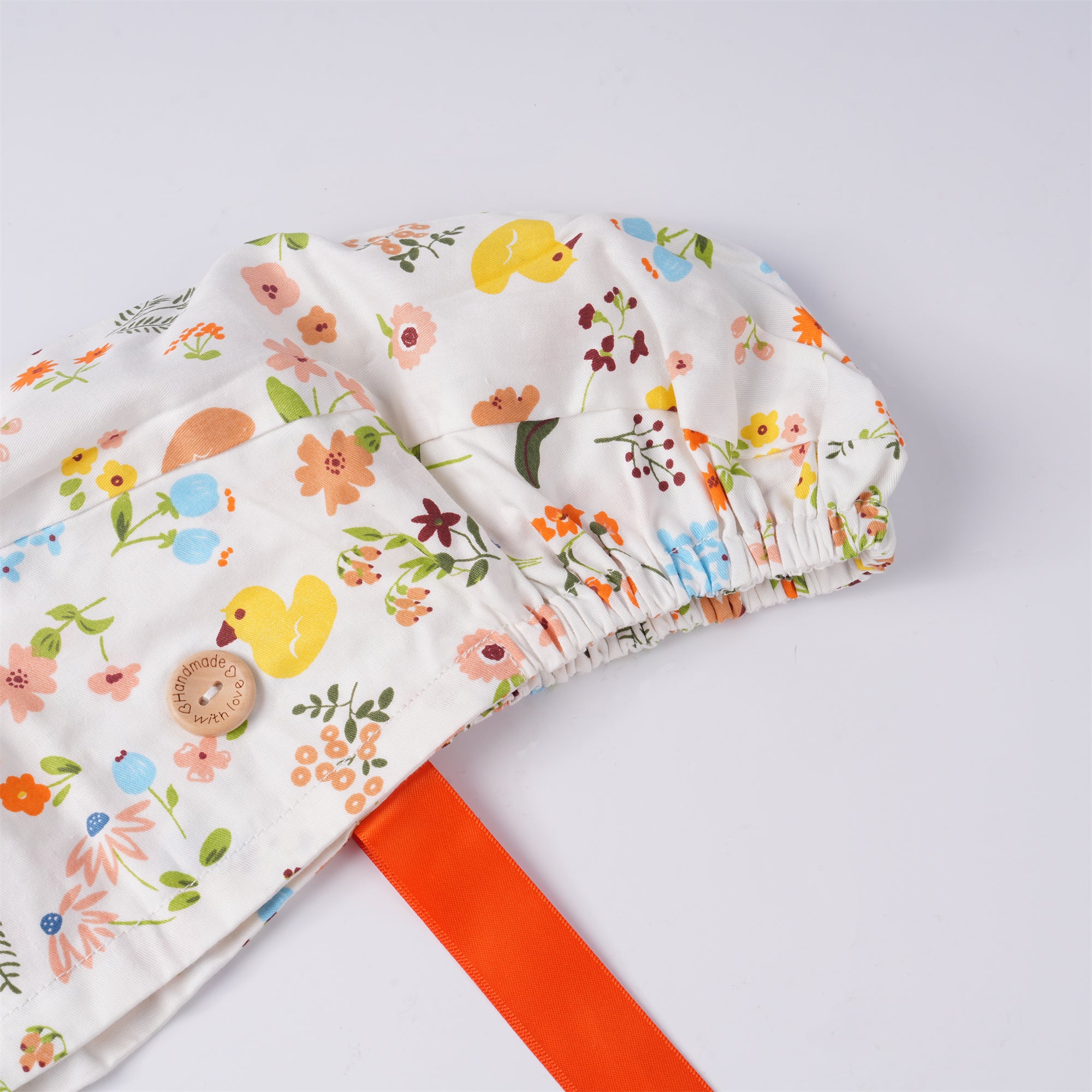 Summer Duck Floral Cotton Ponytail Scrub Cap