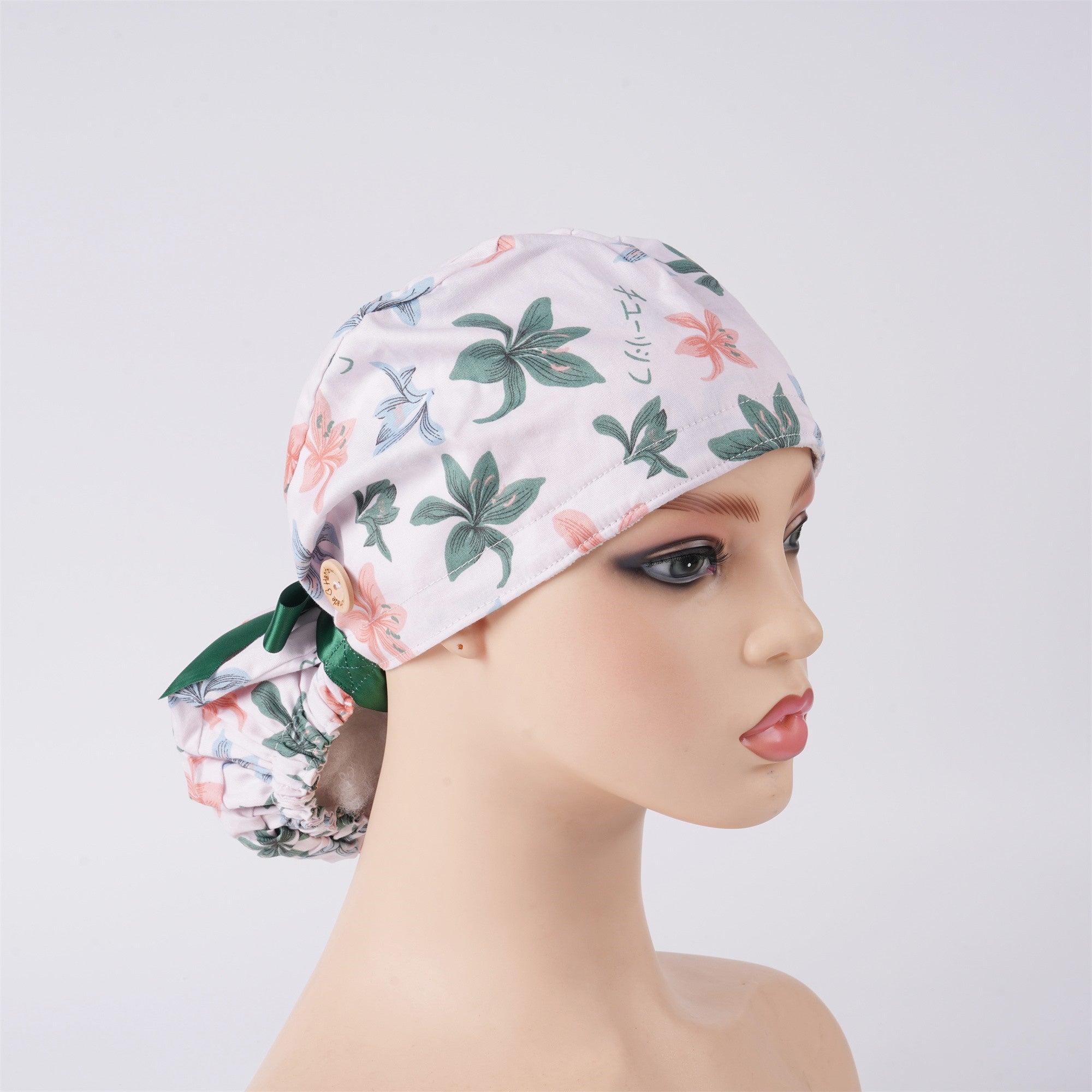 Colorful Lily Flower Cotton Ponytail Scrub Cap