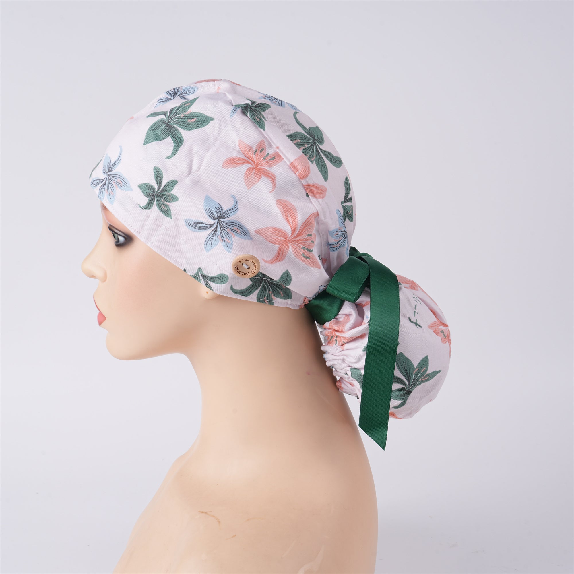 Colorful Lily Flower Cotton Ponytail Scrub Cap