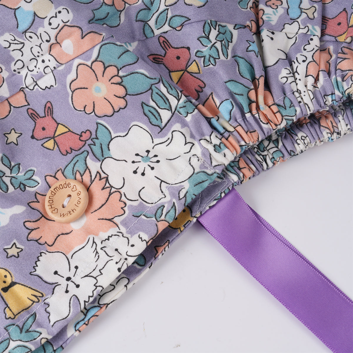 Purple Puppy Floral Cotton Ponytail Scrub Cap