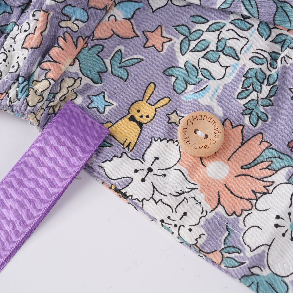 Purple Puppy Floral Cotton Ponytail Scrub Cap