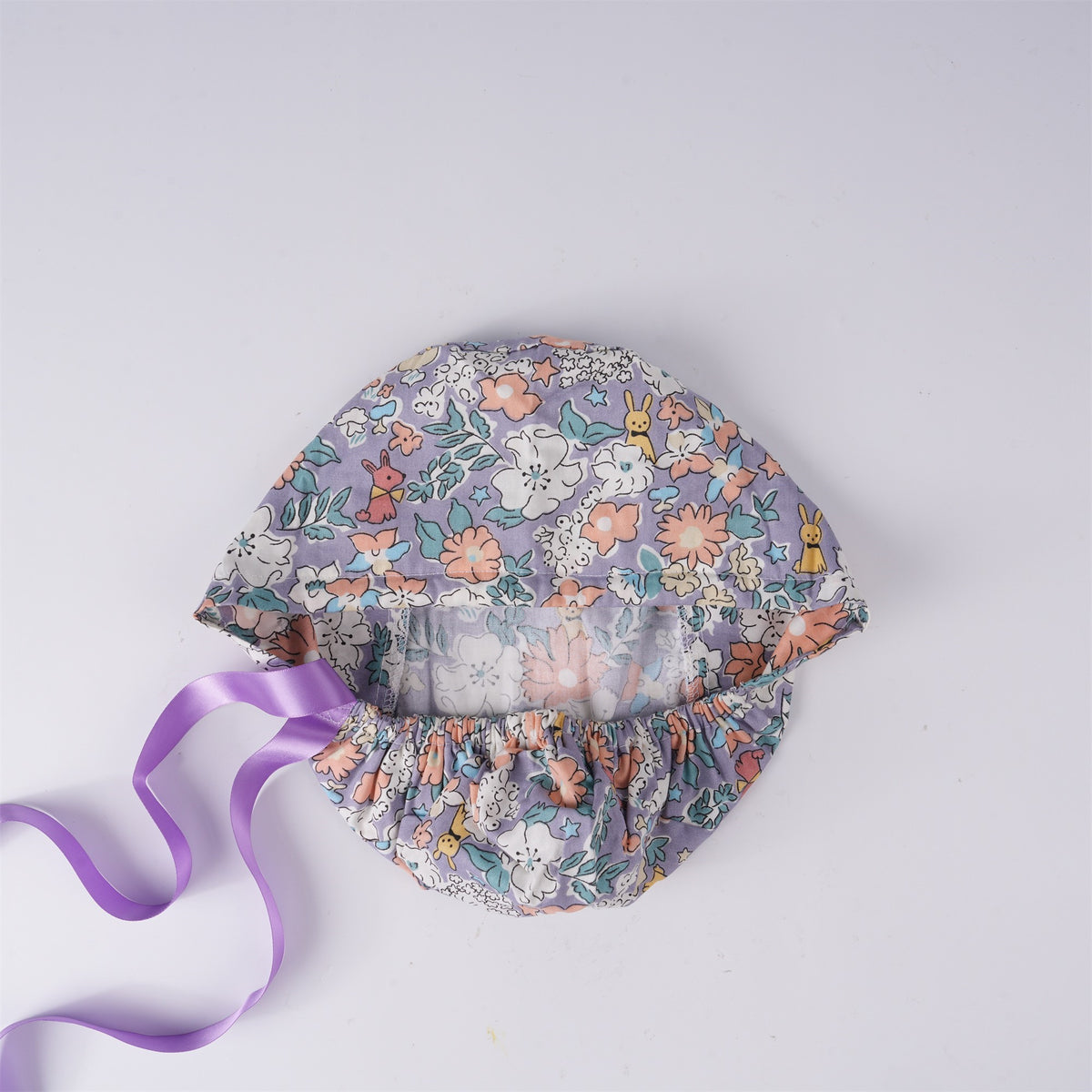 Purple Puppy Floral Cotton Ponytail Scrub Cap