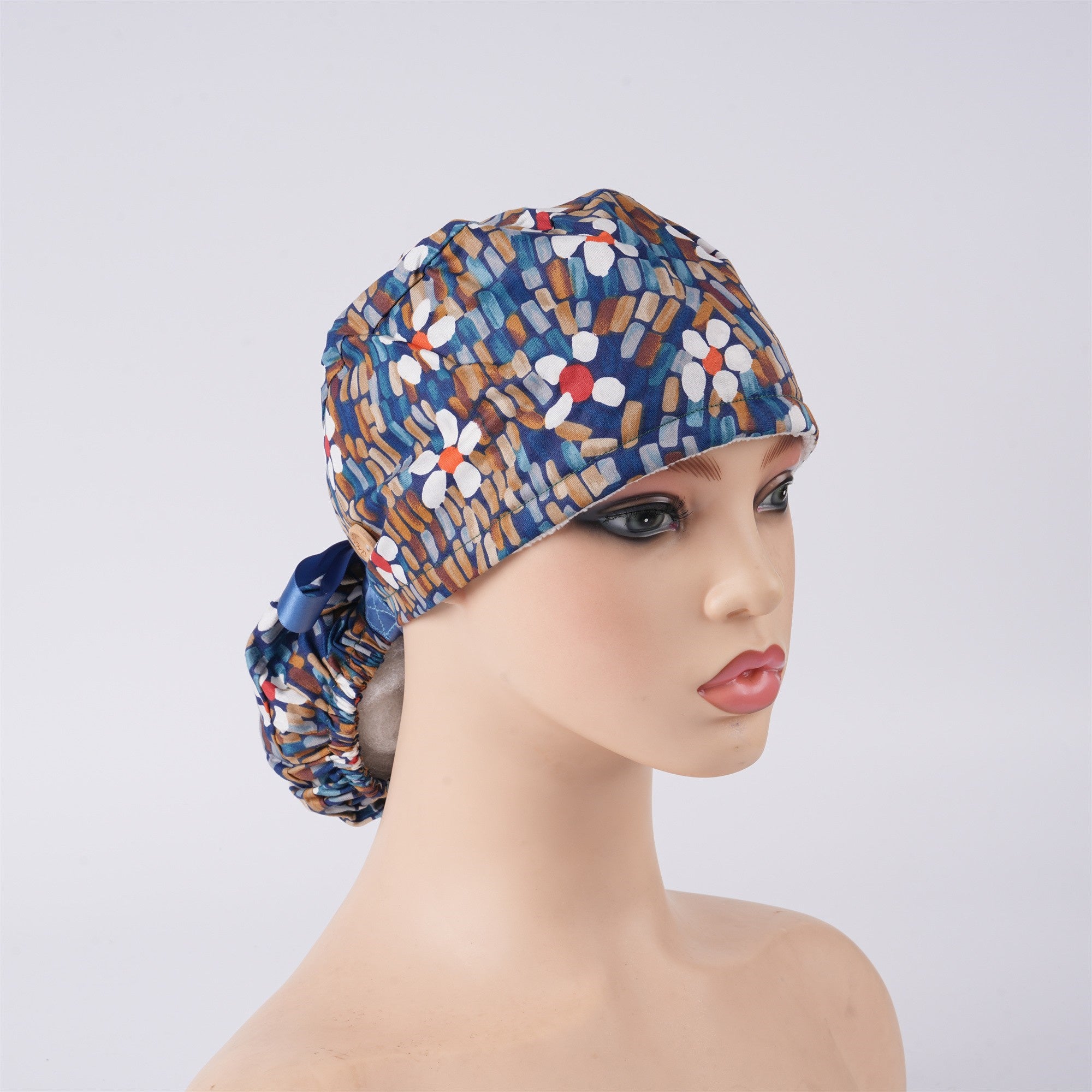 Abstract Flowers Ponytail Scrub Cap Women Long Hair