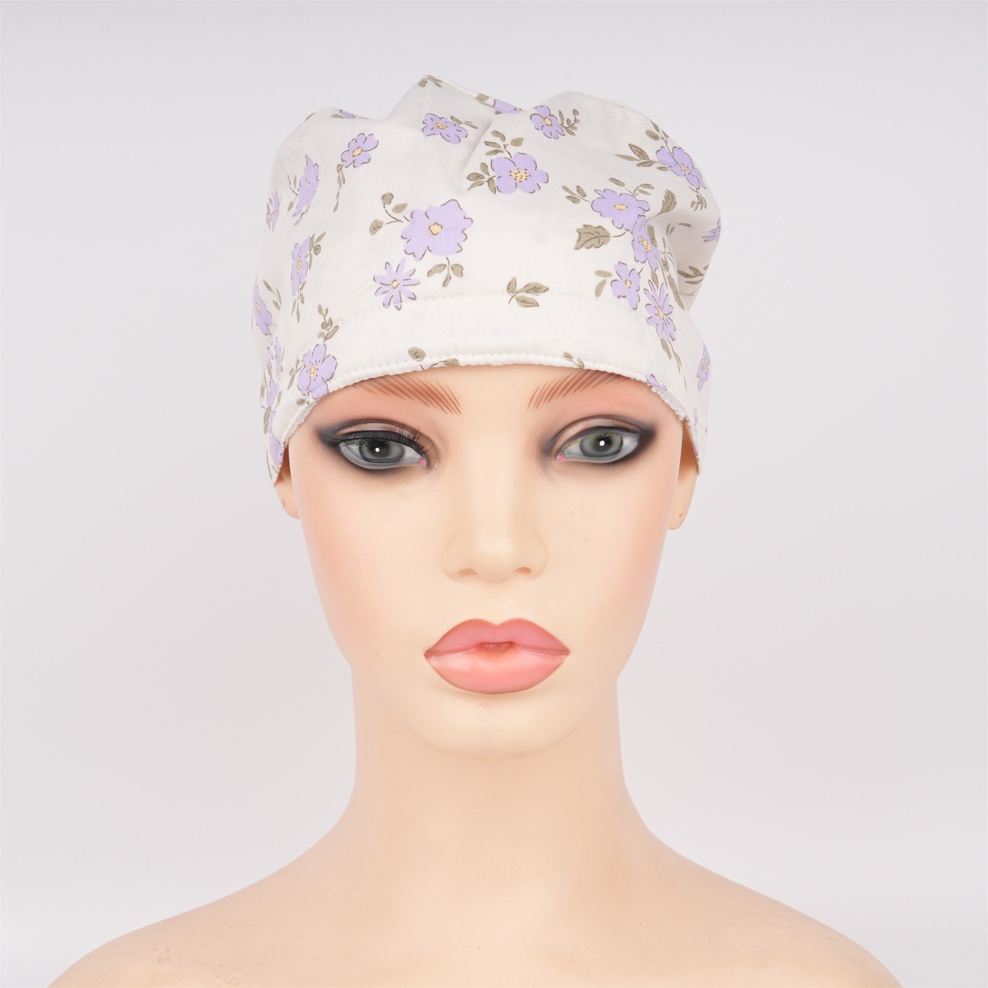 Purple Flower Cotton Ponytail Scrub Cap
