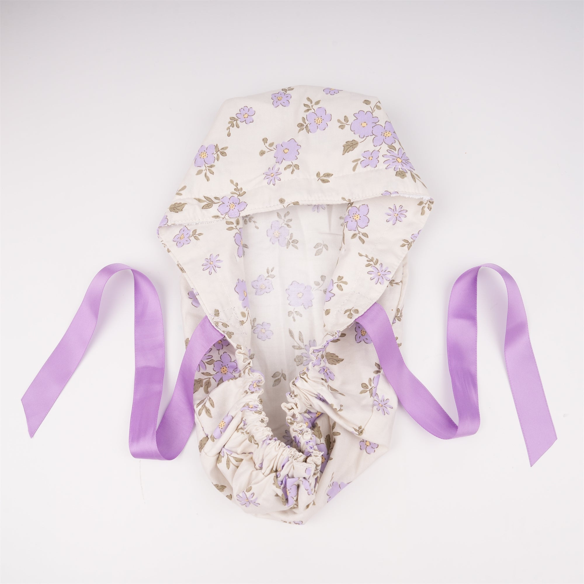 Purple Flower Cotton Ponytail Scrub Cap