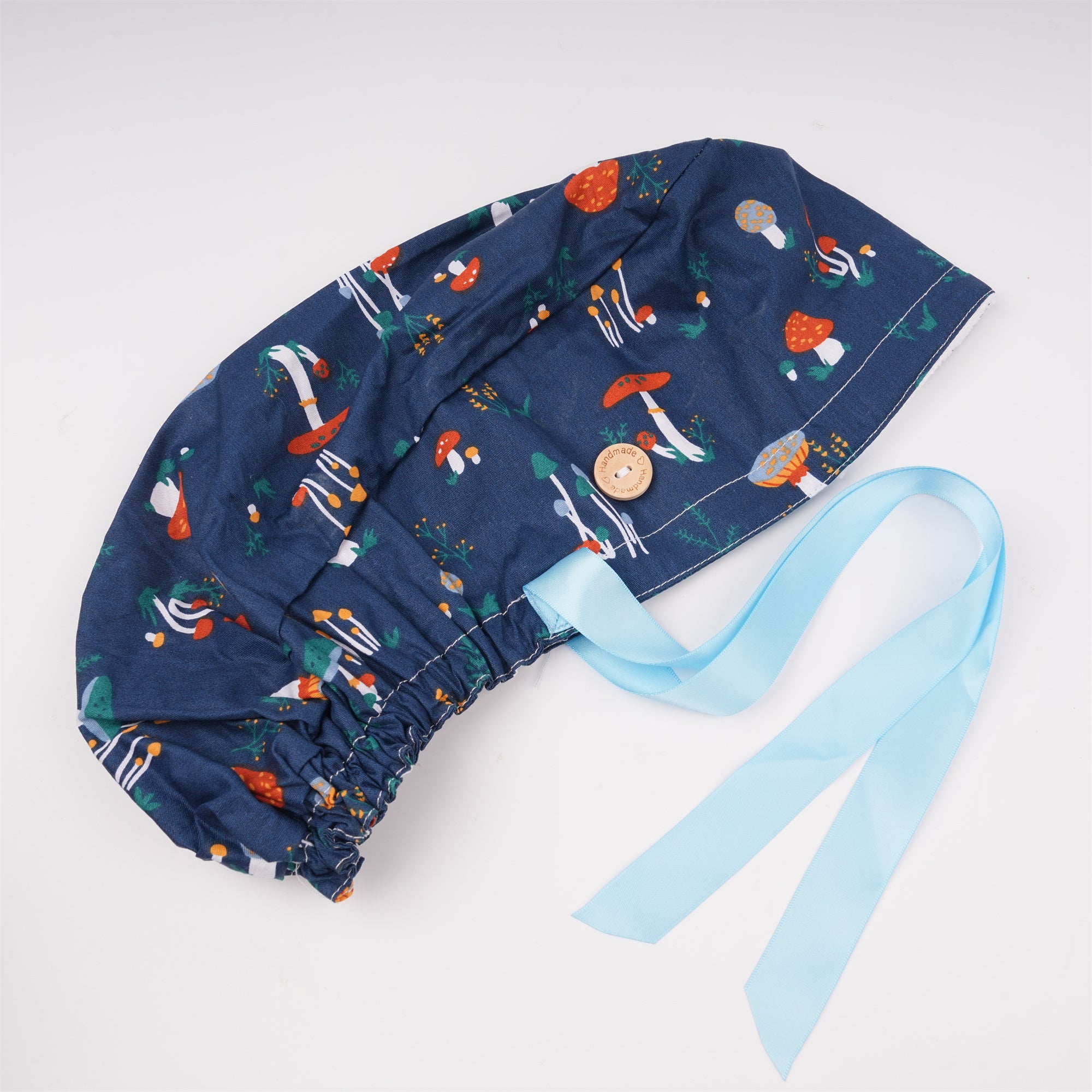 Navy Mushroom Cotton Ponytail Scrub Cap