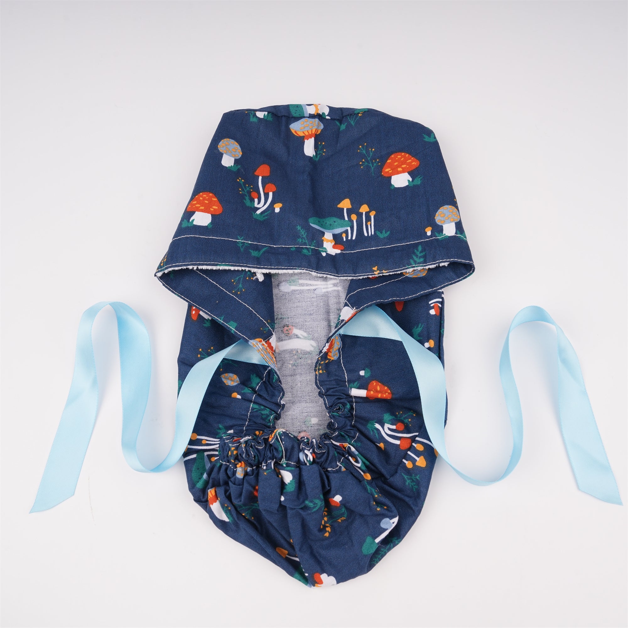 Navy Mushroom Cotton Ponytail Scrub Cap