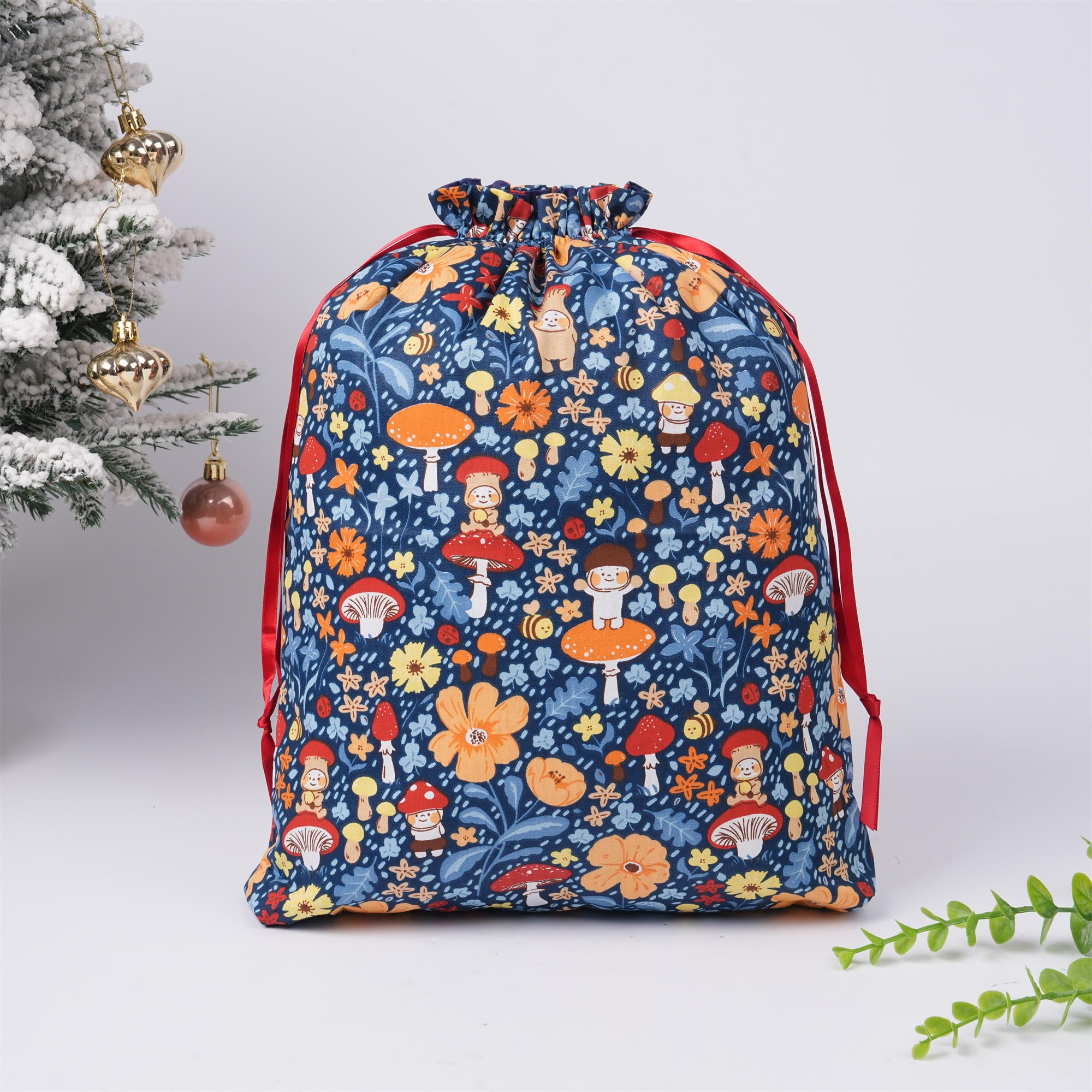 Mushroom & Orange Flowers Gift Bag,Cute Bee Plants - Eco friendly,Christmas Gift