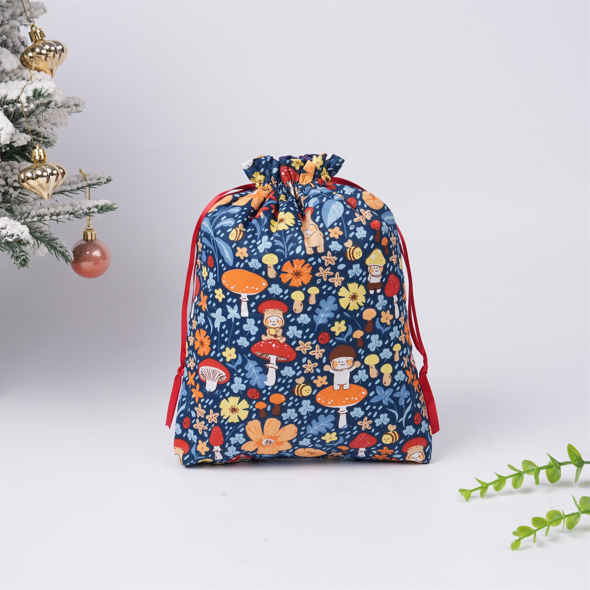 Mushroom & Orange Flowers Gift Bag,Cute Bee Plants - Eco friendly,Christmas Gift