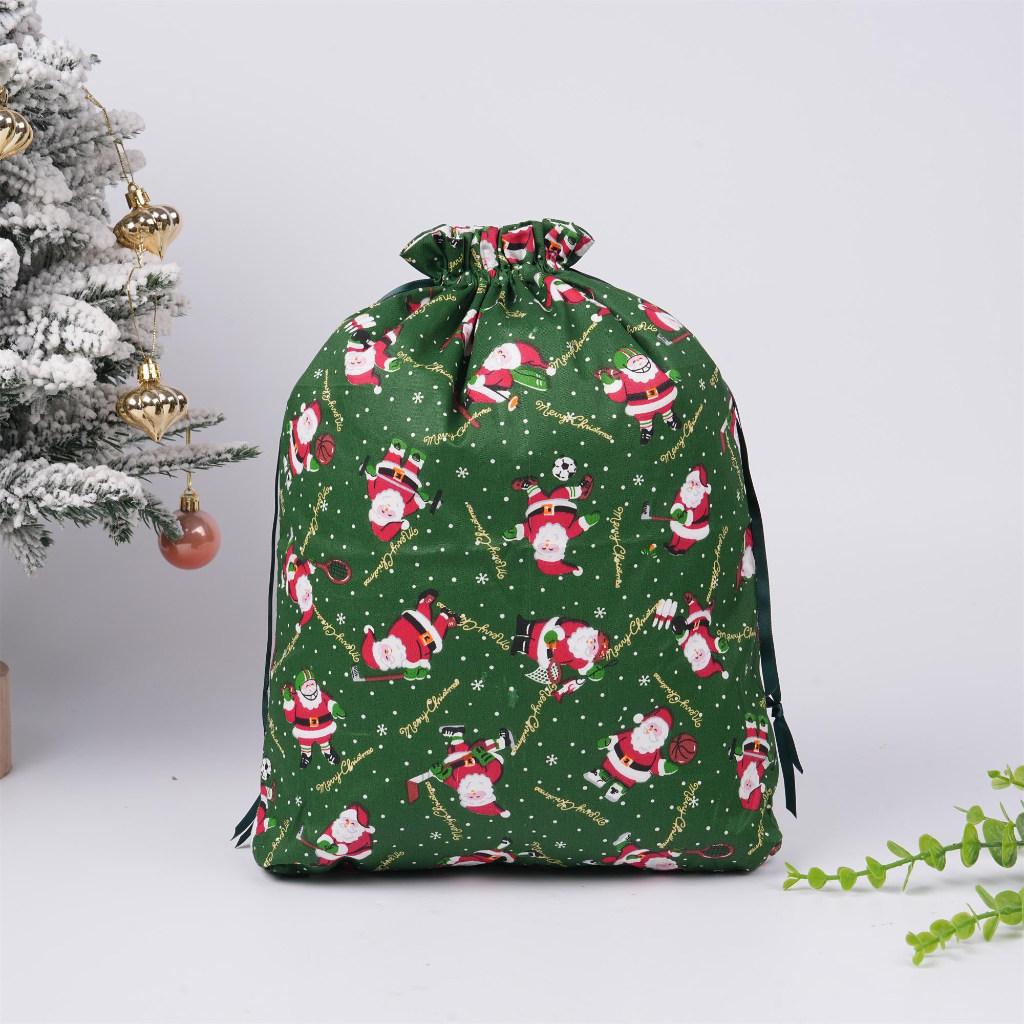 Green Christmas Drawstring Gift Bags,Santa,Holiday Gift Wrapping