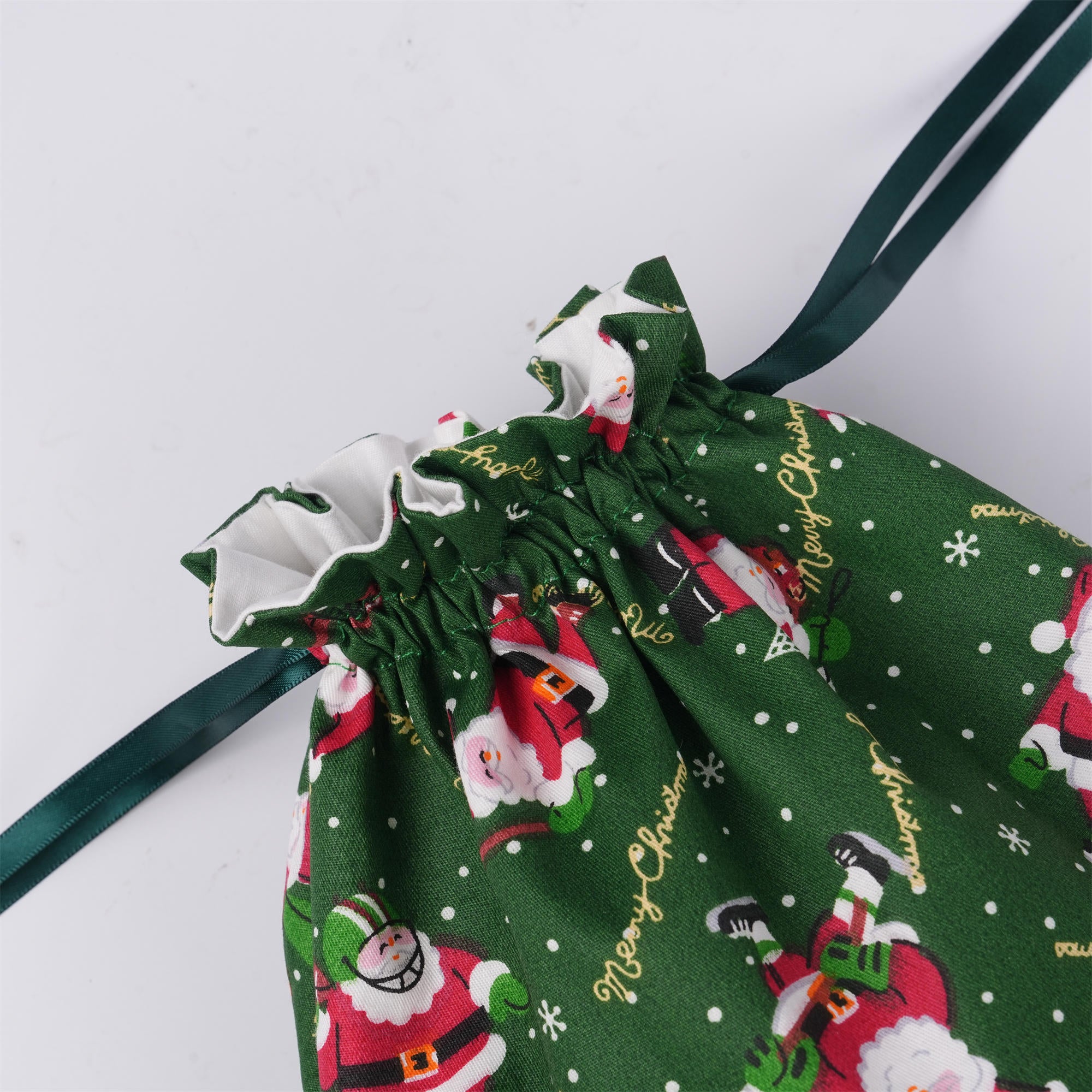 Green Christmas Drawstring Gift Bags,Santa,Holiday Gift Wrapping
