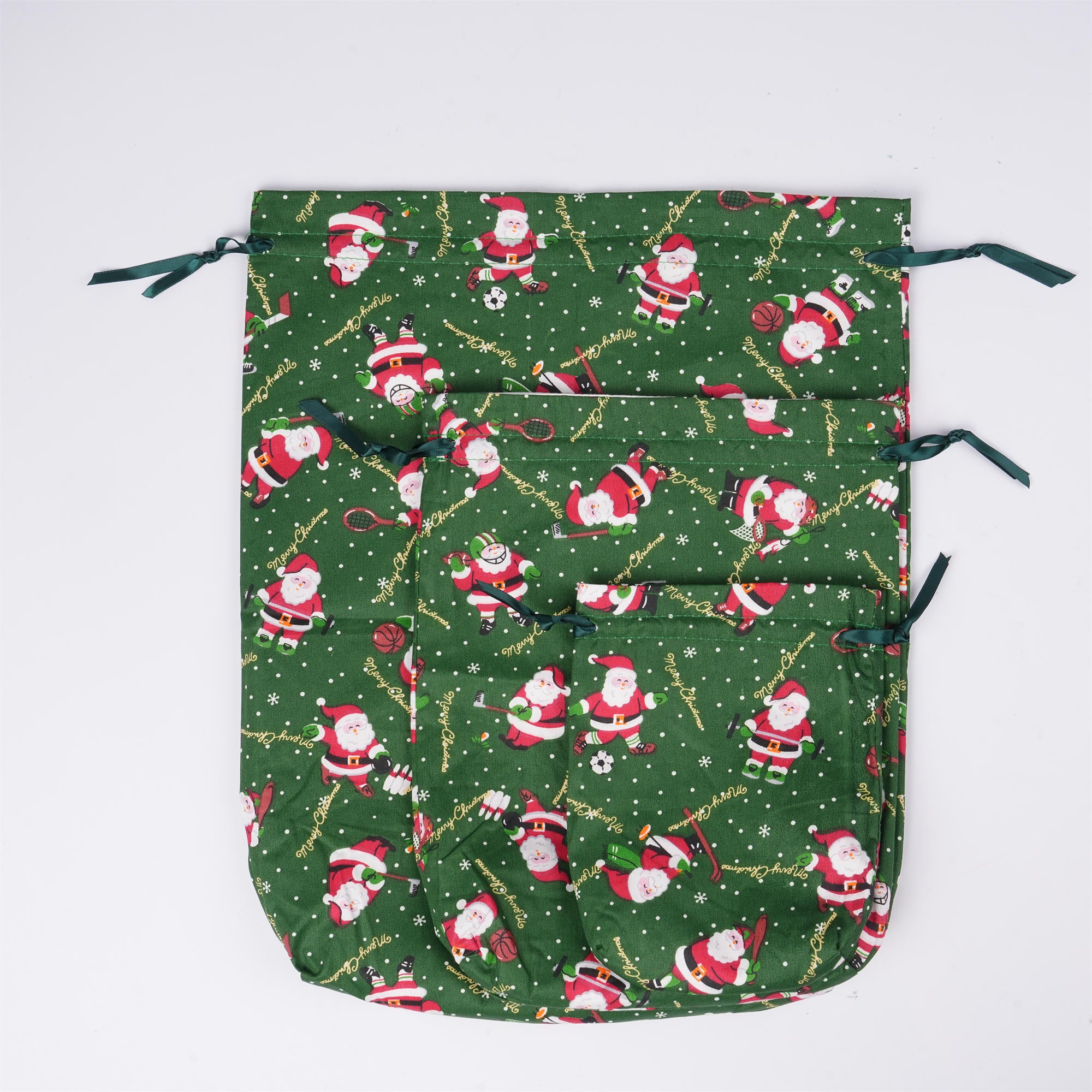 Green Christmas Drawstring Gift Bags,Santa,Holiday Gift Wrapping