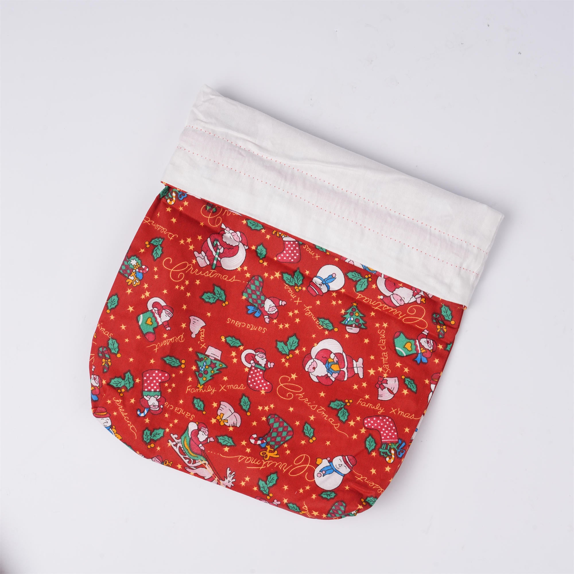 Red Merry Christmas Drawstring Gift Bag,Santa/Snowman/Sock Print,Glitter Star