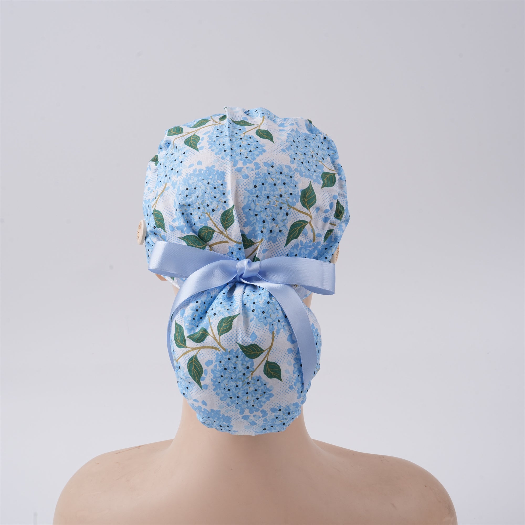 Blue Hydrangea Cotton Ponytail Scrub Cap