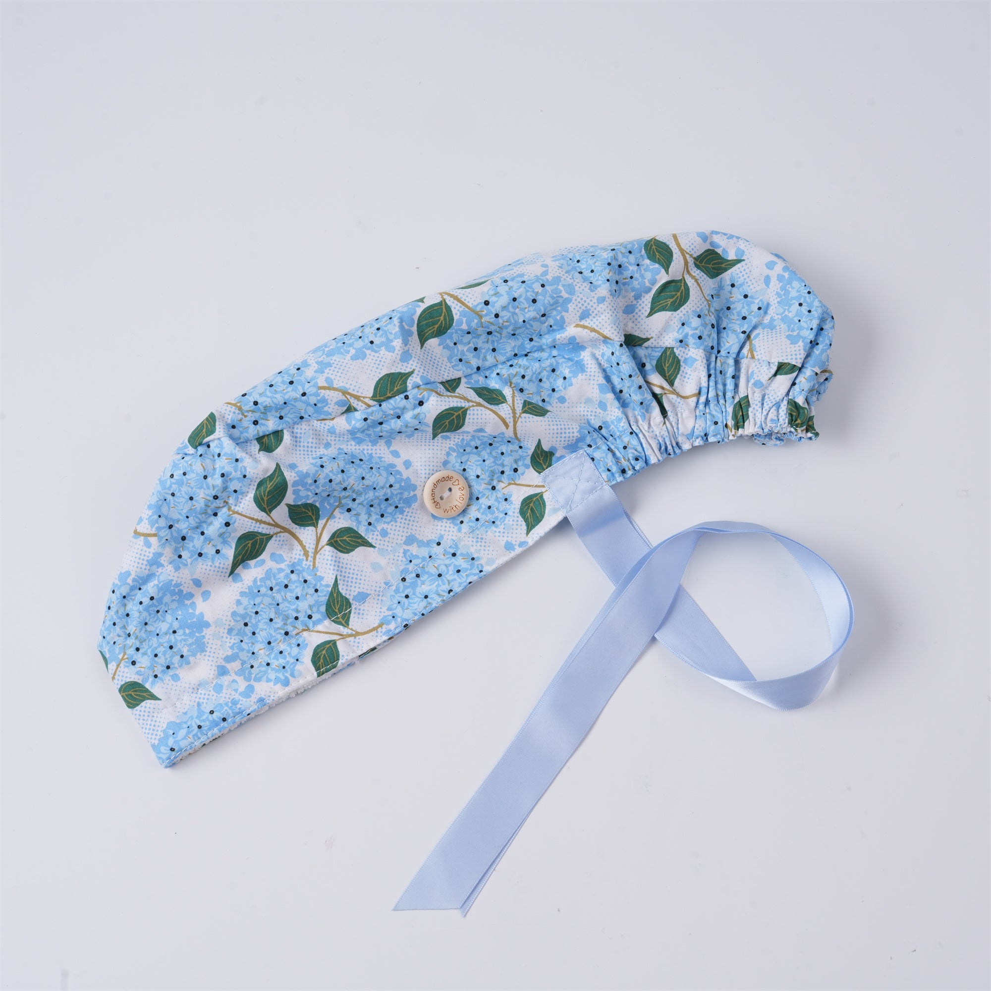 Blue Hydrangea Cotton Ponytail Scrub Cap
