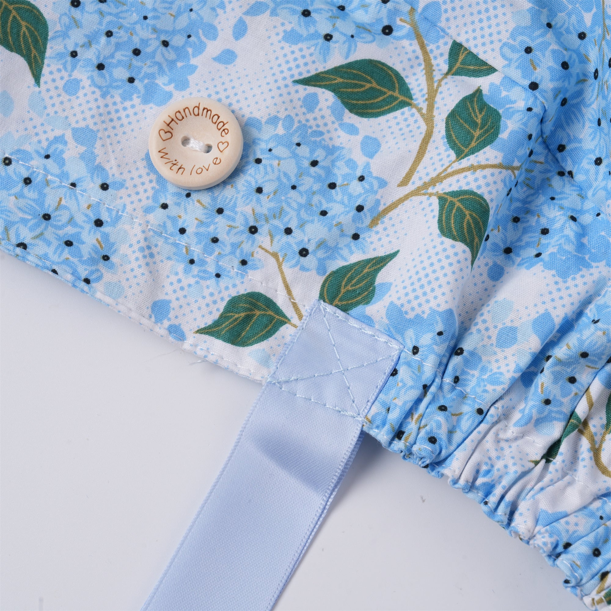 Blue Hydrangea Cotton Ponytail Scrub Cap