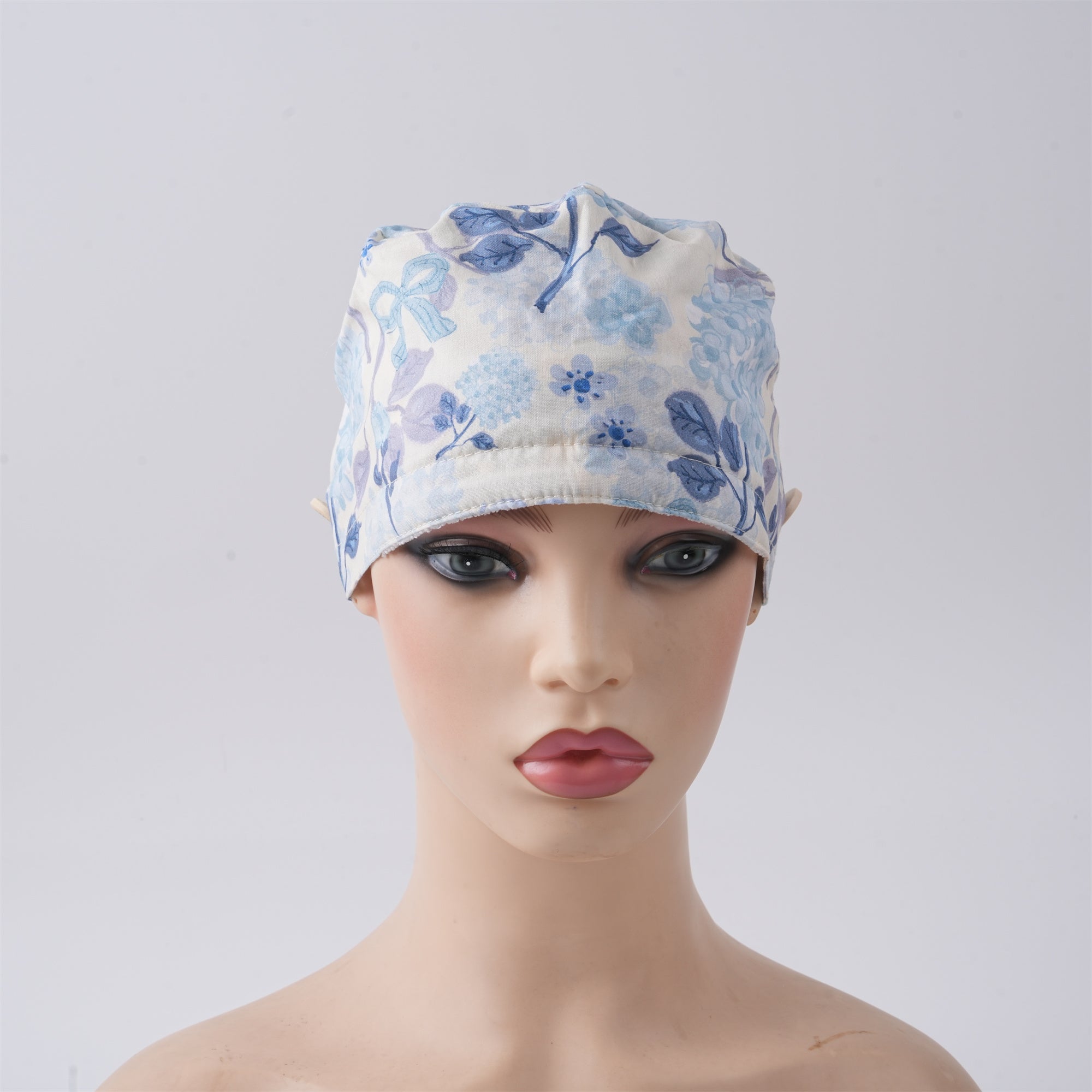 Navy Watercolor Flower Cotton Ponytail Scrub Cap