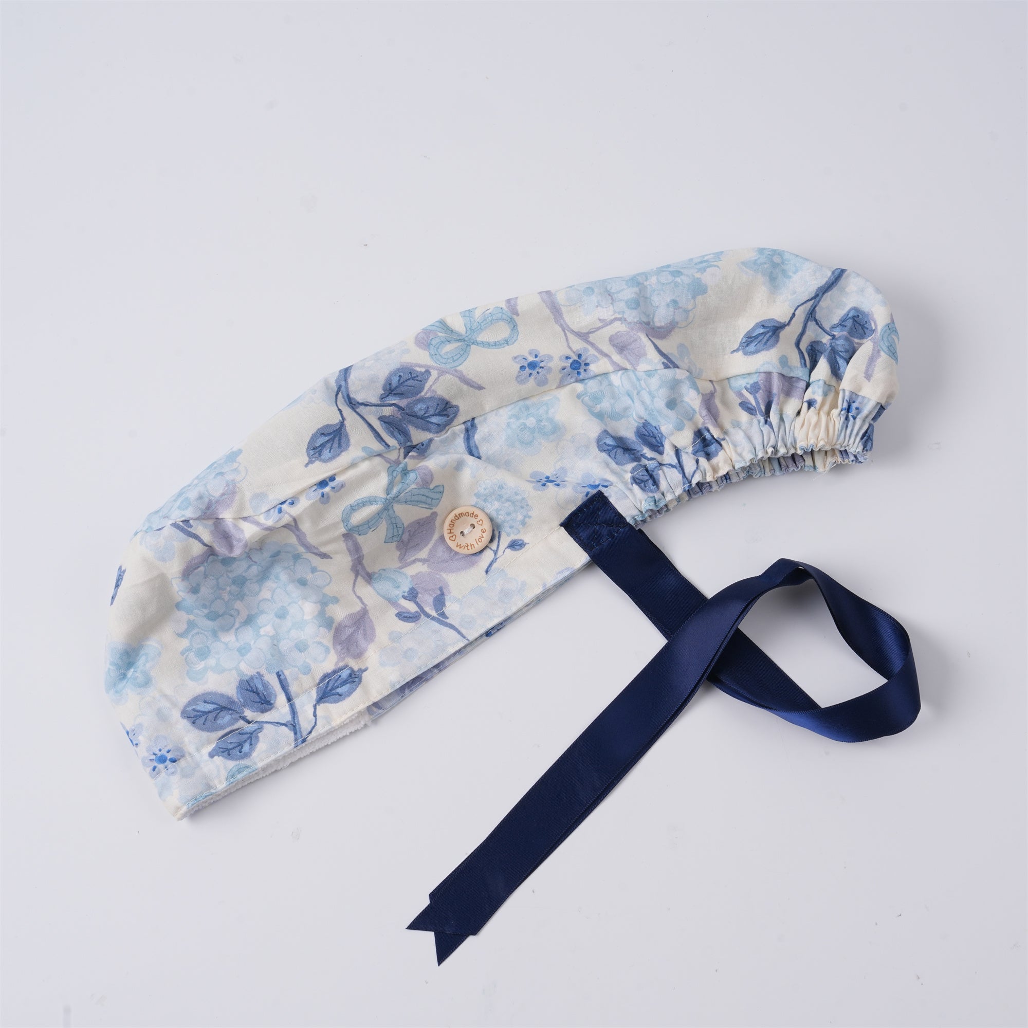 Navy Watercolor Flower Cotton Ponytail Scrub Cap