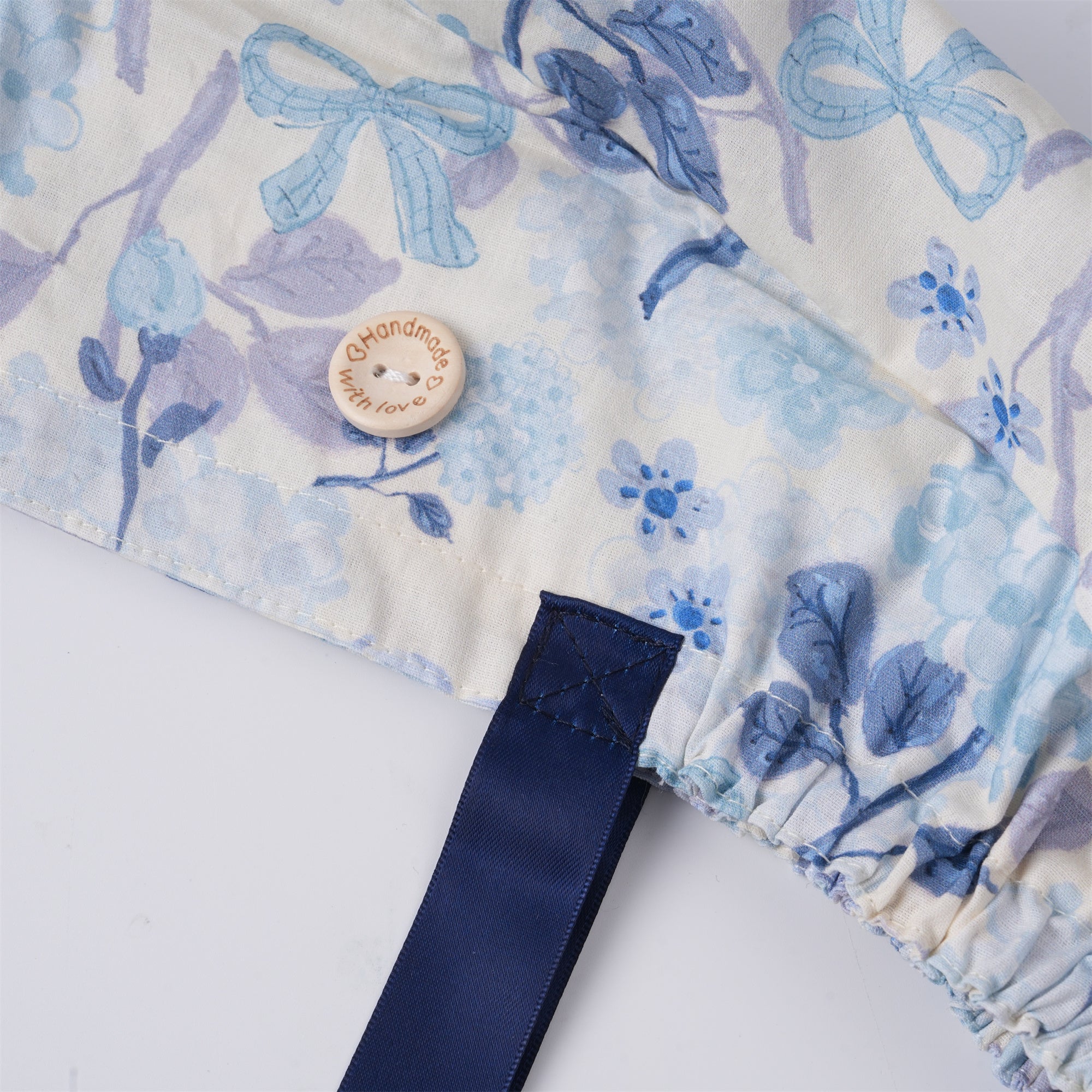 Navy Watercolor Flower Cotton Ponytail Scrub Cap