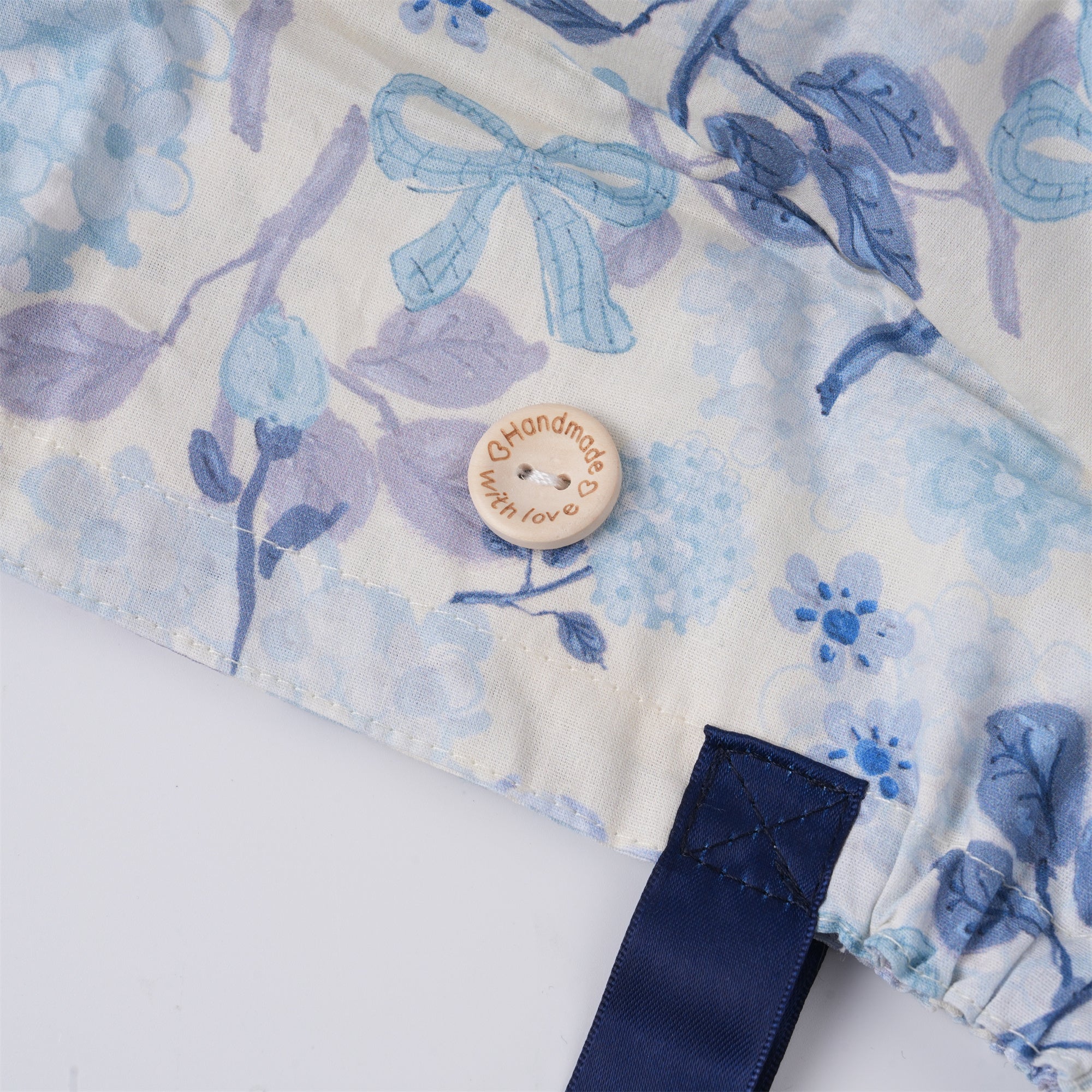 Navy Watercolor Flower Cotton Ponytail Scrub Cap