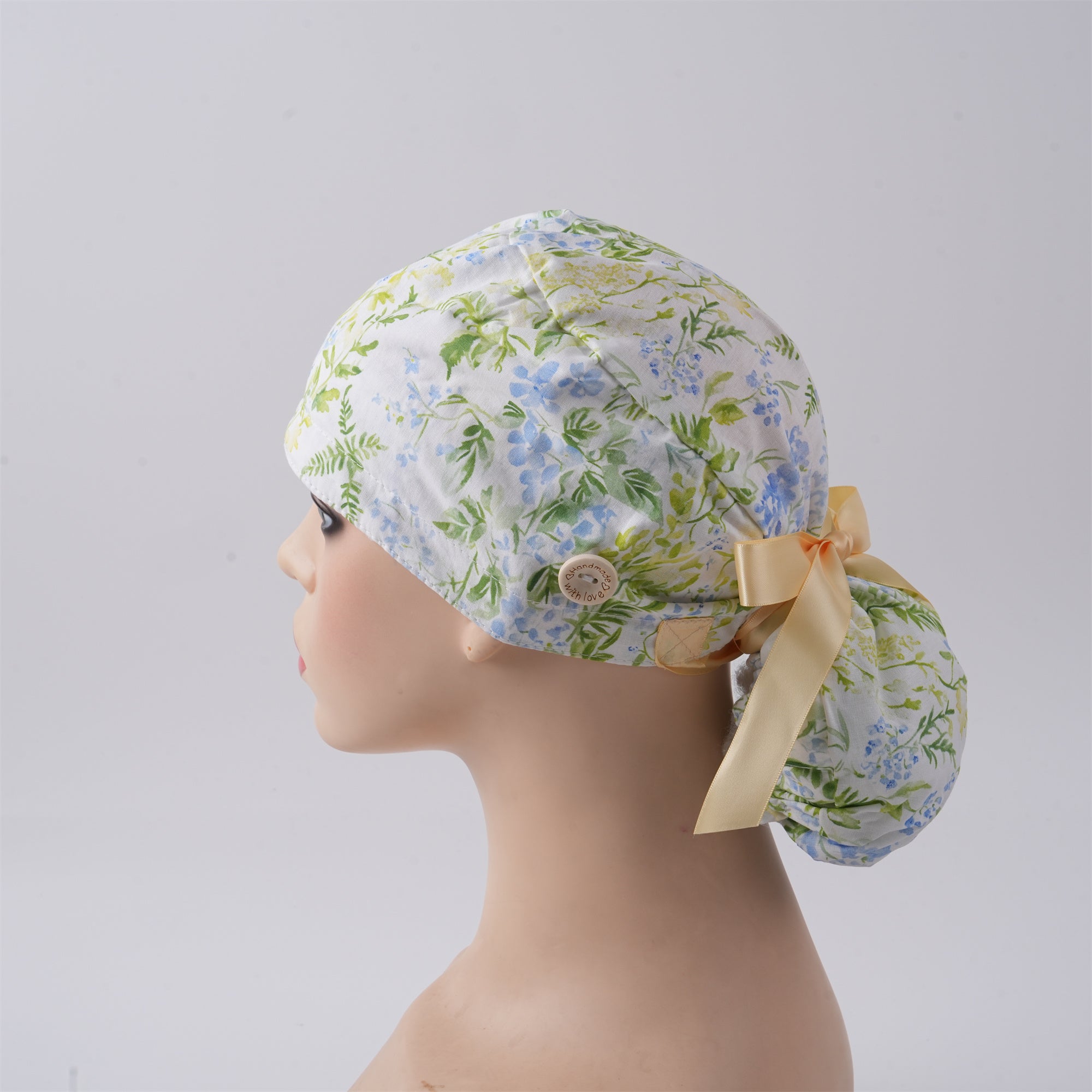 Watercolor Botianical Cotton Ponytail Scrub Cap